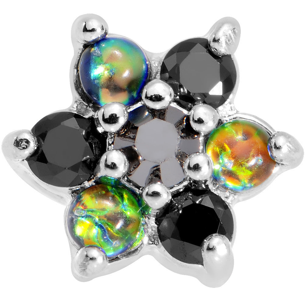16G 1/4 Black Faux Opal Black Flower Tragus Cartilage Earring