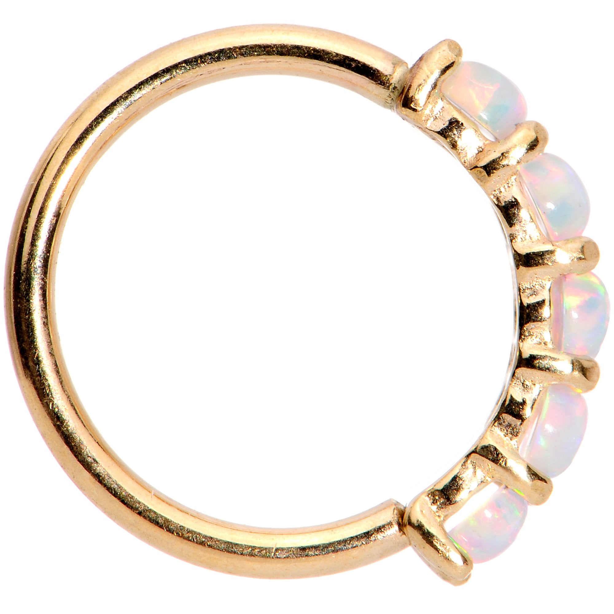 18G White Synthetic Opal 14k Yellow Gold Seamless Circular Ring