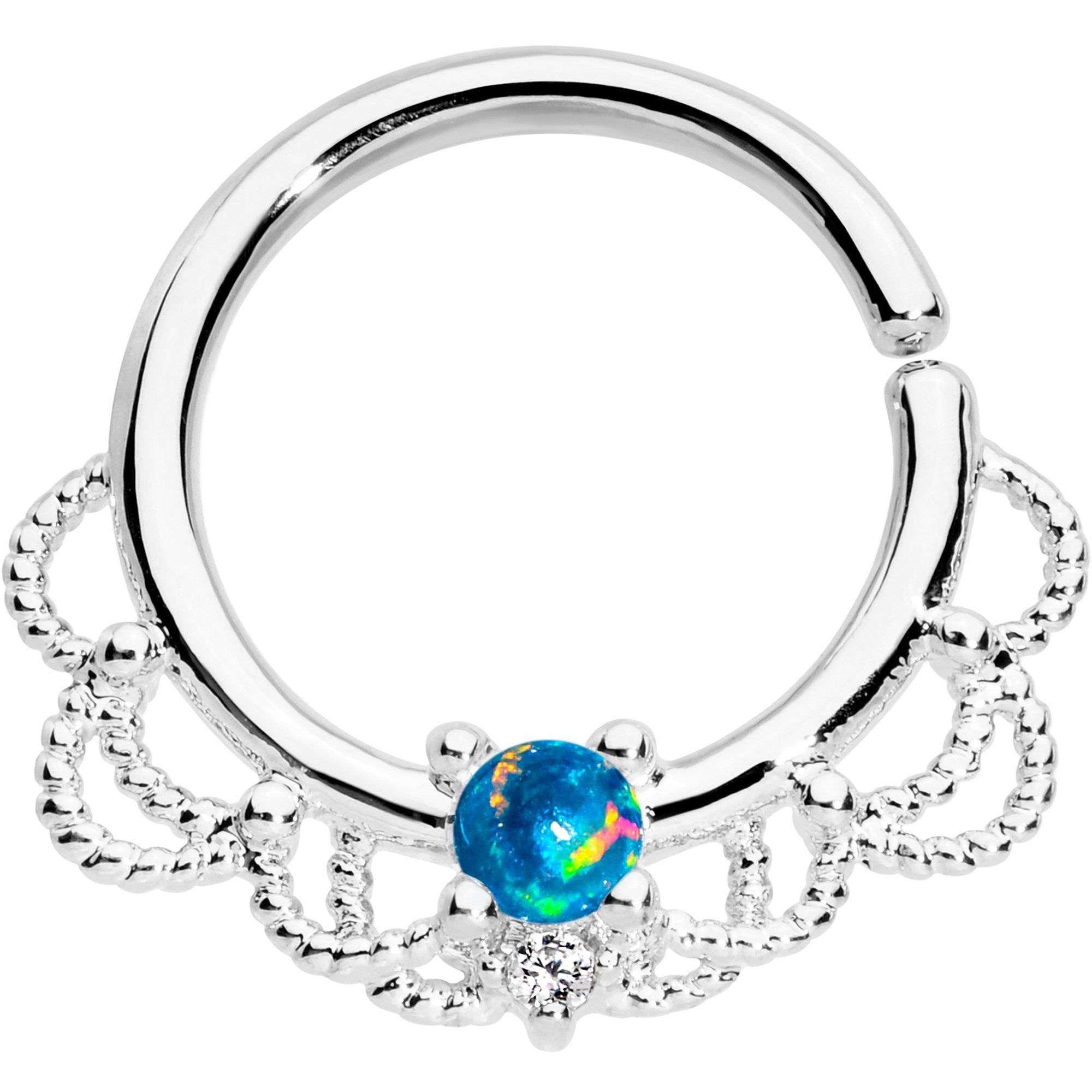 16G 5/16 Green Faux Opal Platinum Plated Seamless Circular Ring