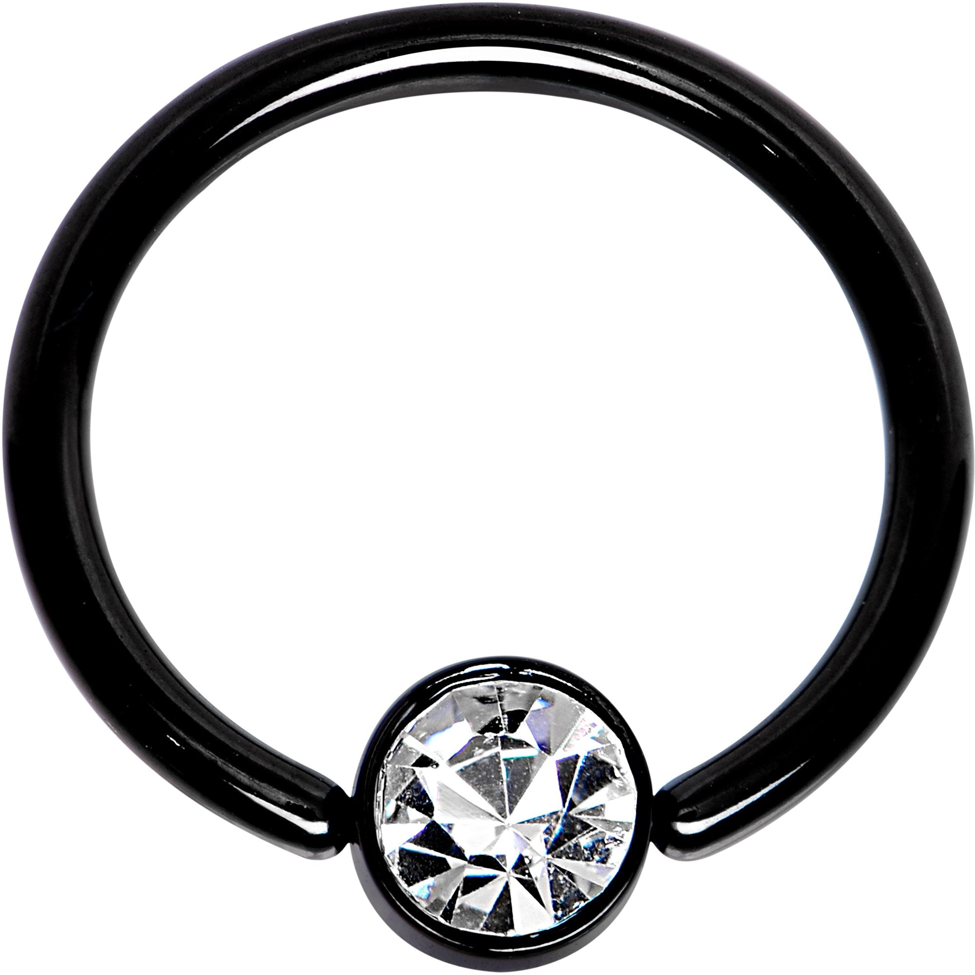 14G 1/2 Clear Gem 5mm Disc Black IP BCR Captive Ring