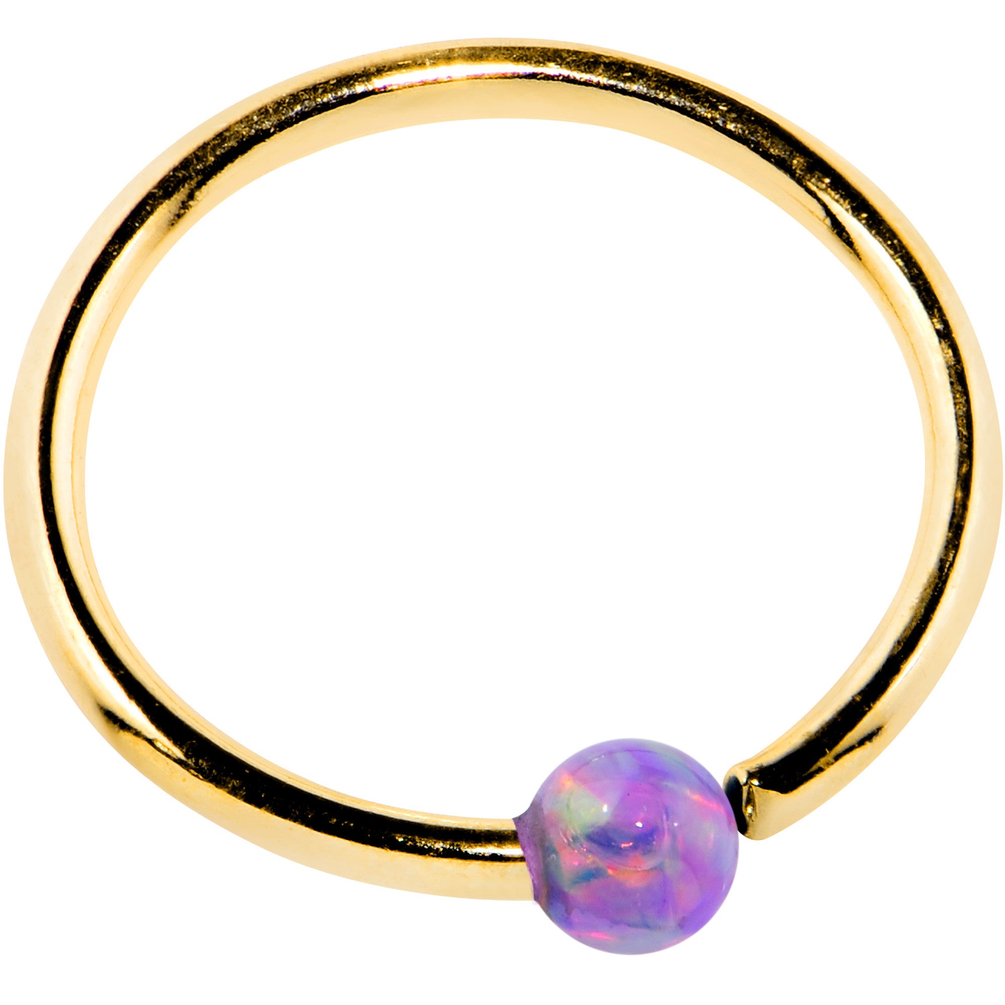 20G 14k Yellow Gold Purple 2mm Synthetic Opal Captive Ring