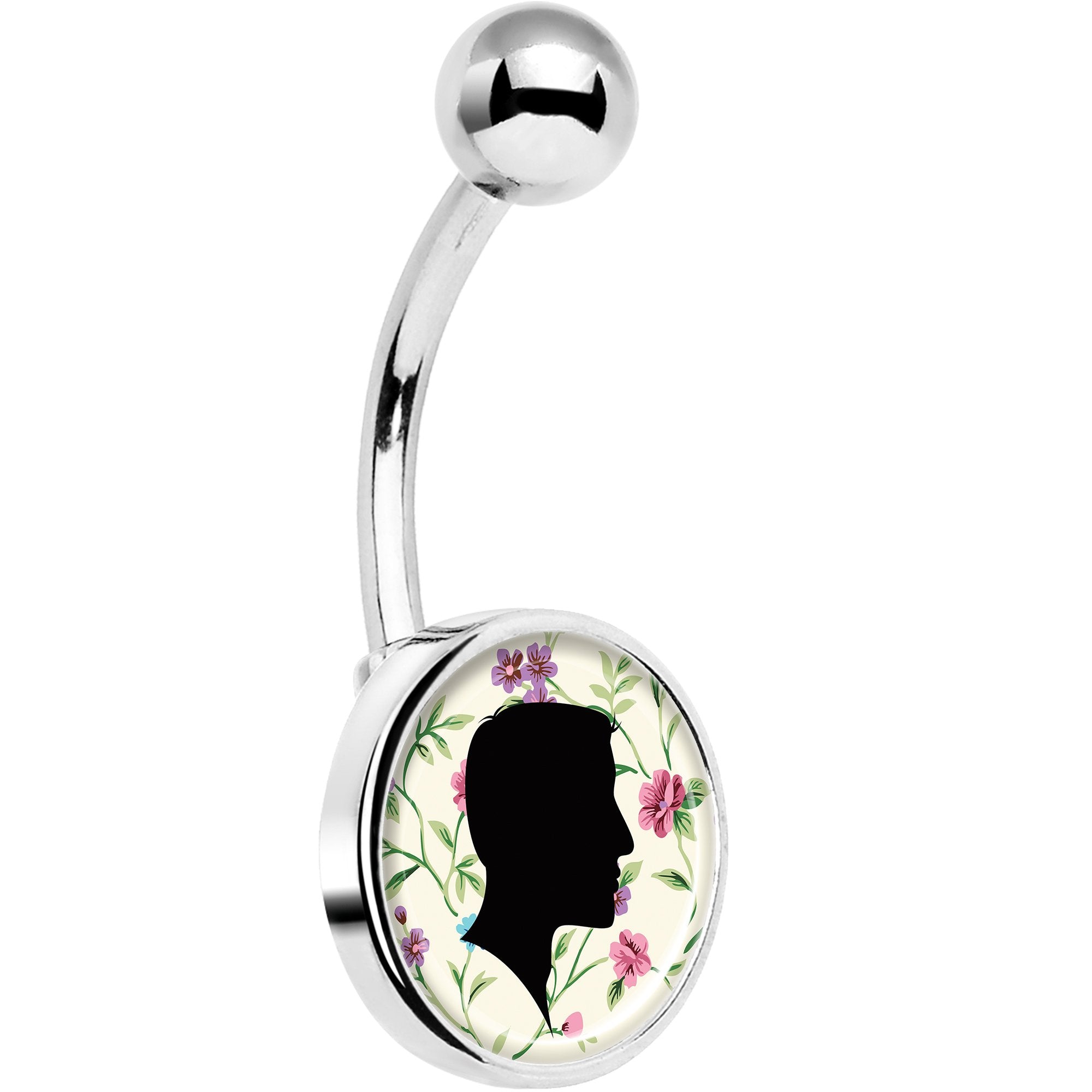 Man Floral Silhouette Hypoallergenic Stainless Steel Belly Ring