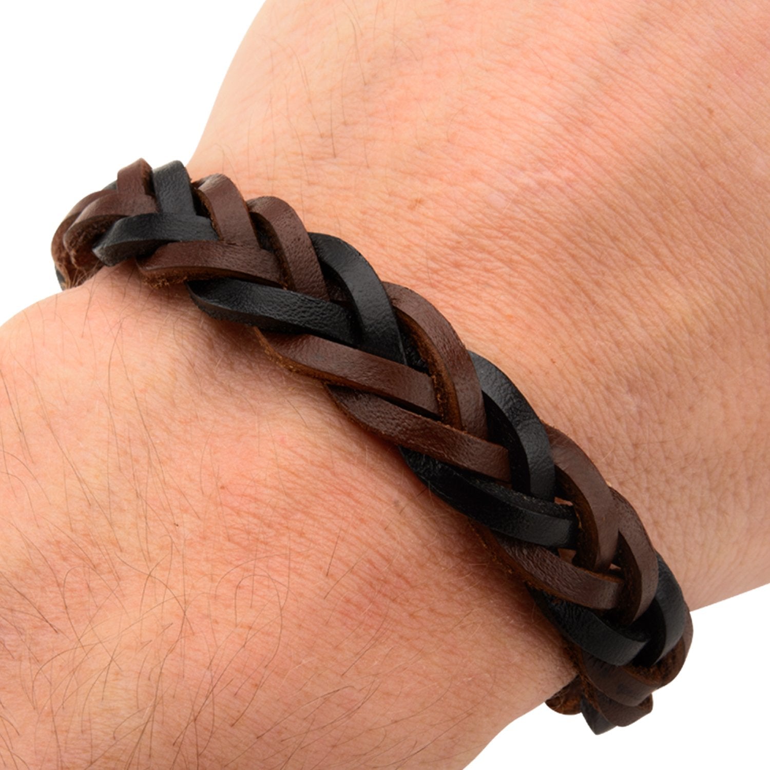 Mens Brown Black Braided Leather 3mm Bracelet
