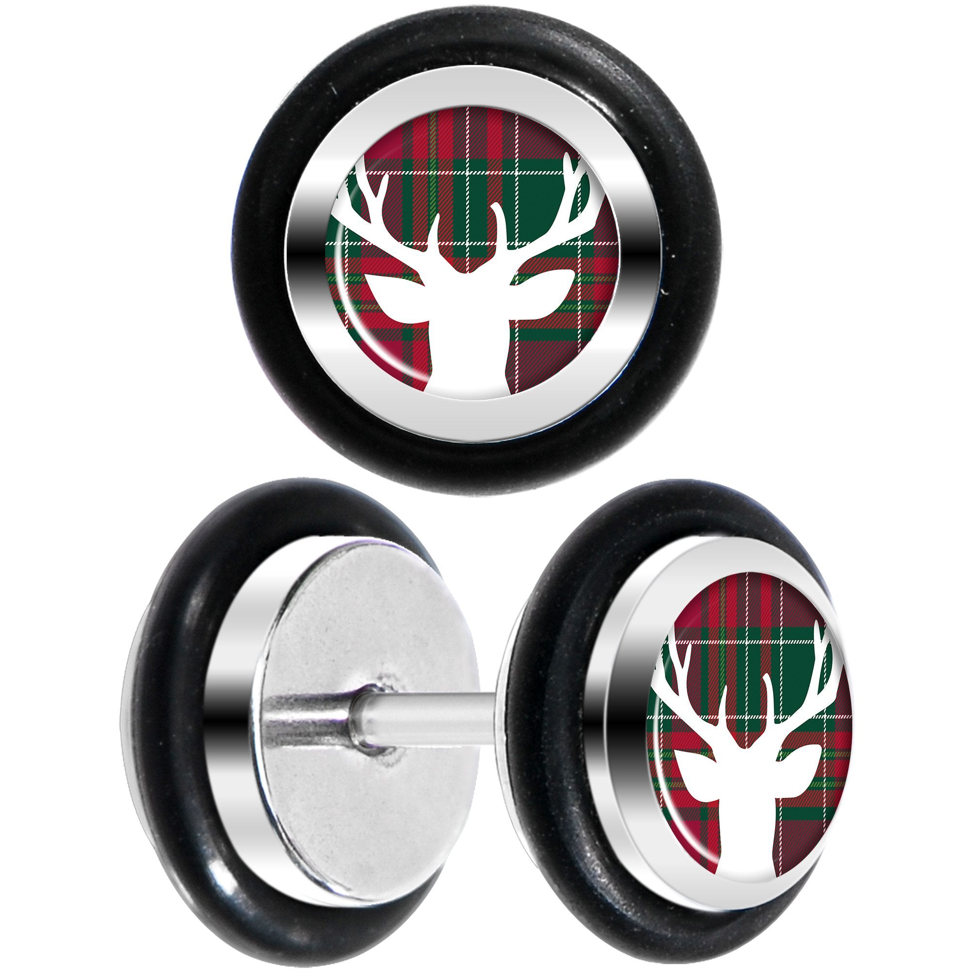 Red Green Plaid Reindeer Cheater Plug Set