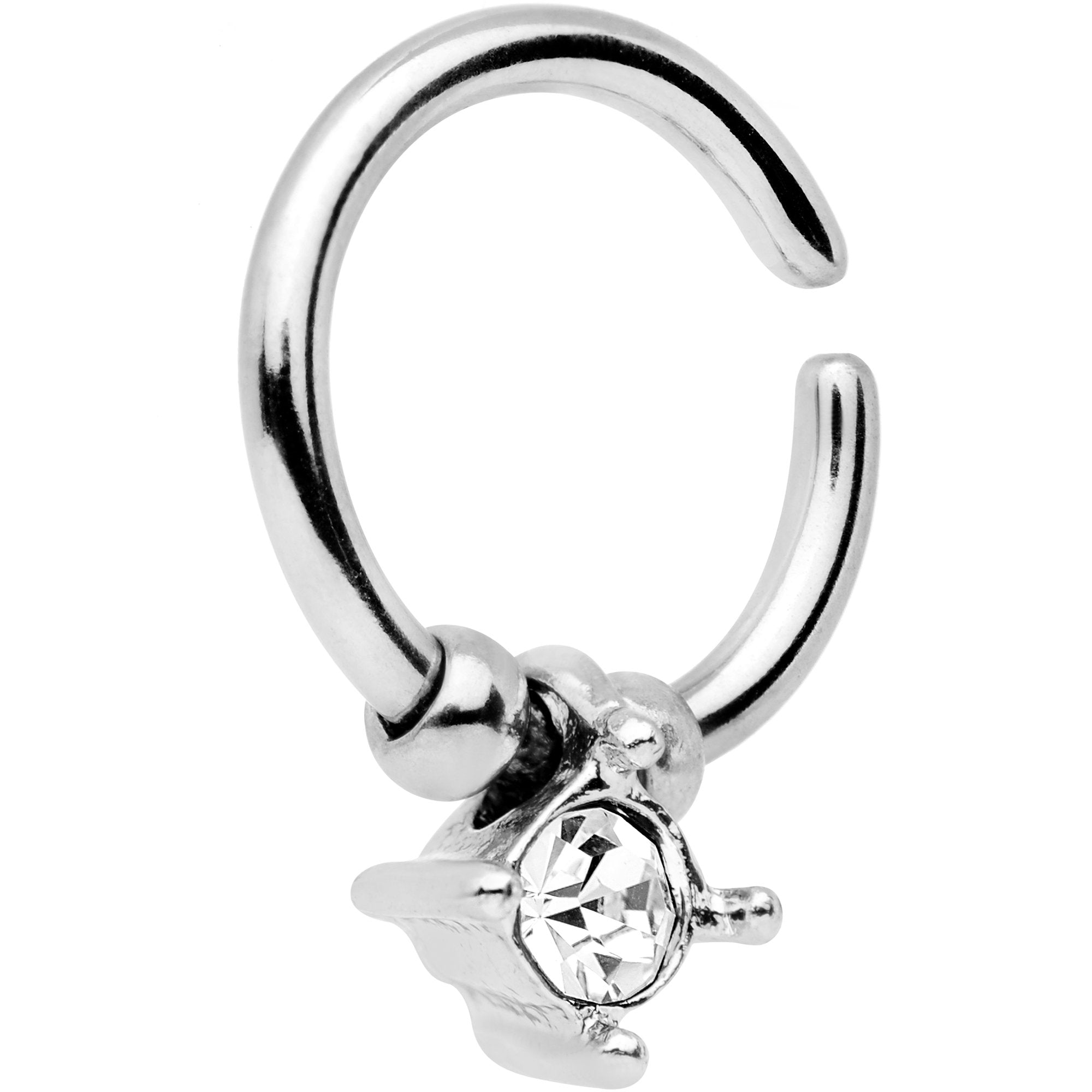 16G Silver Tone Clear Gem Drop Annealed Seamless Circular Ring