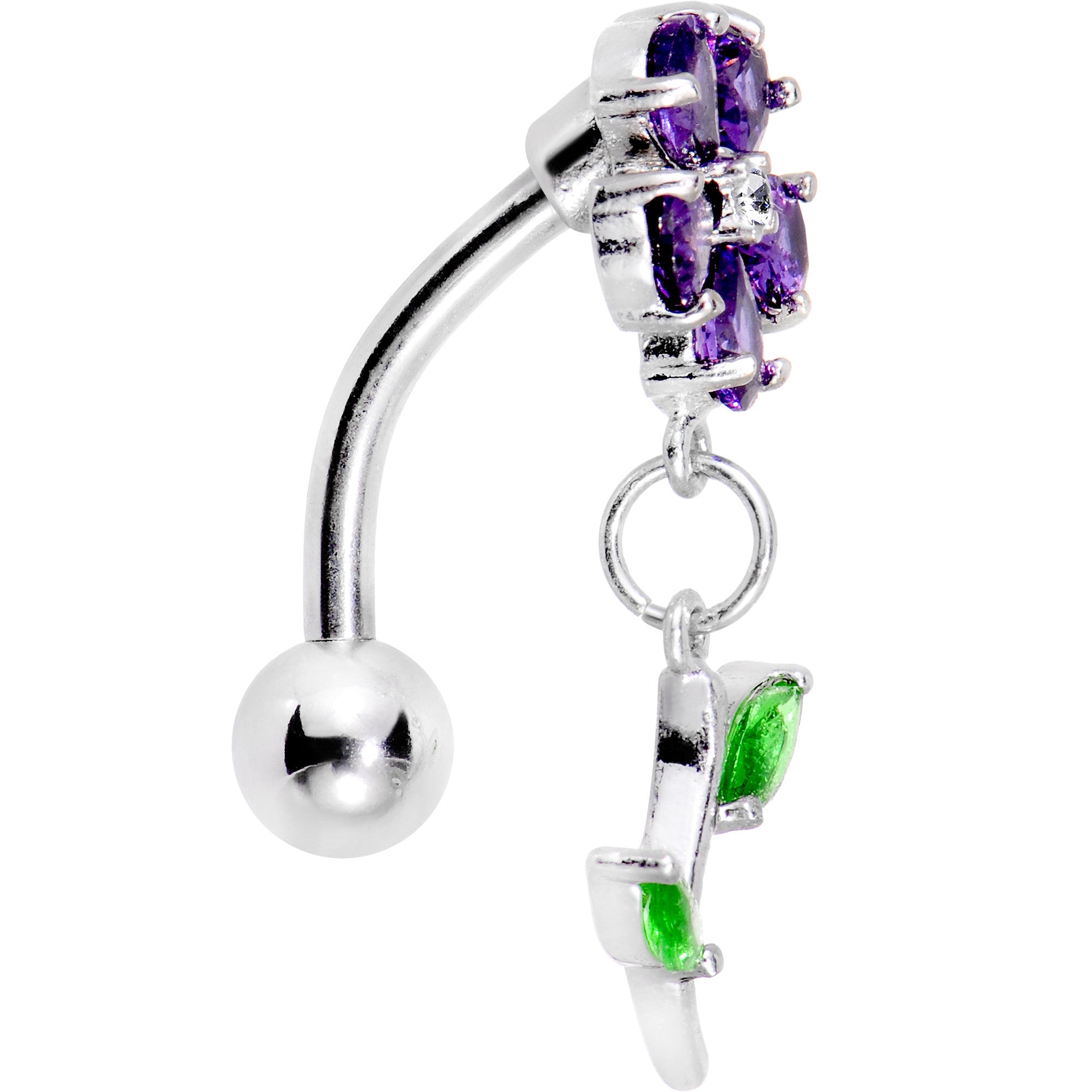 Purple Green Gem Flower Power Top Mount Dangle Belly Ring