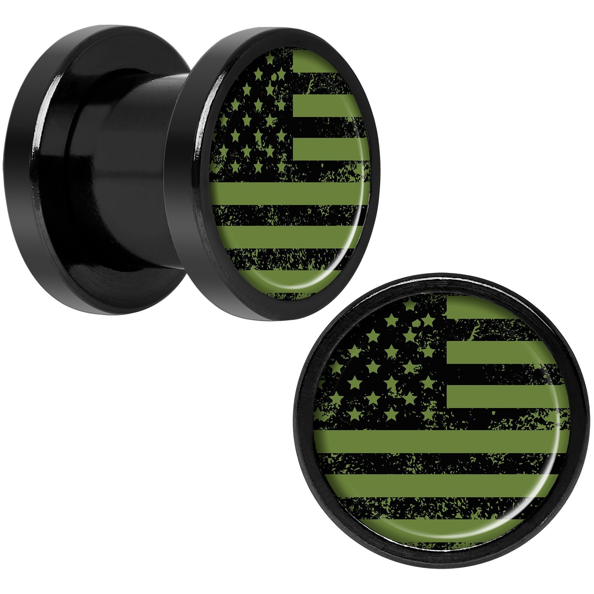 Green American Flag Black Anodized Screw Fit Plug Set 5mm to 20mm