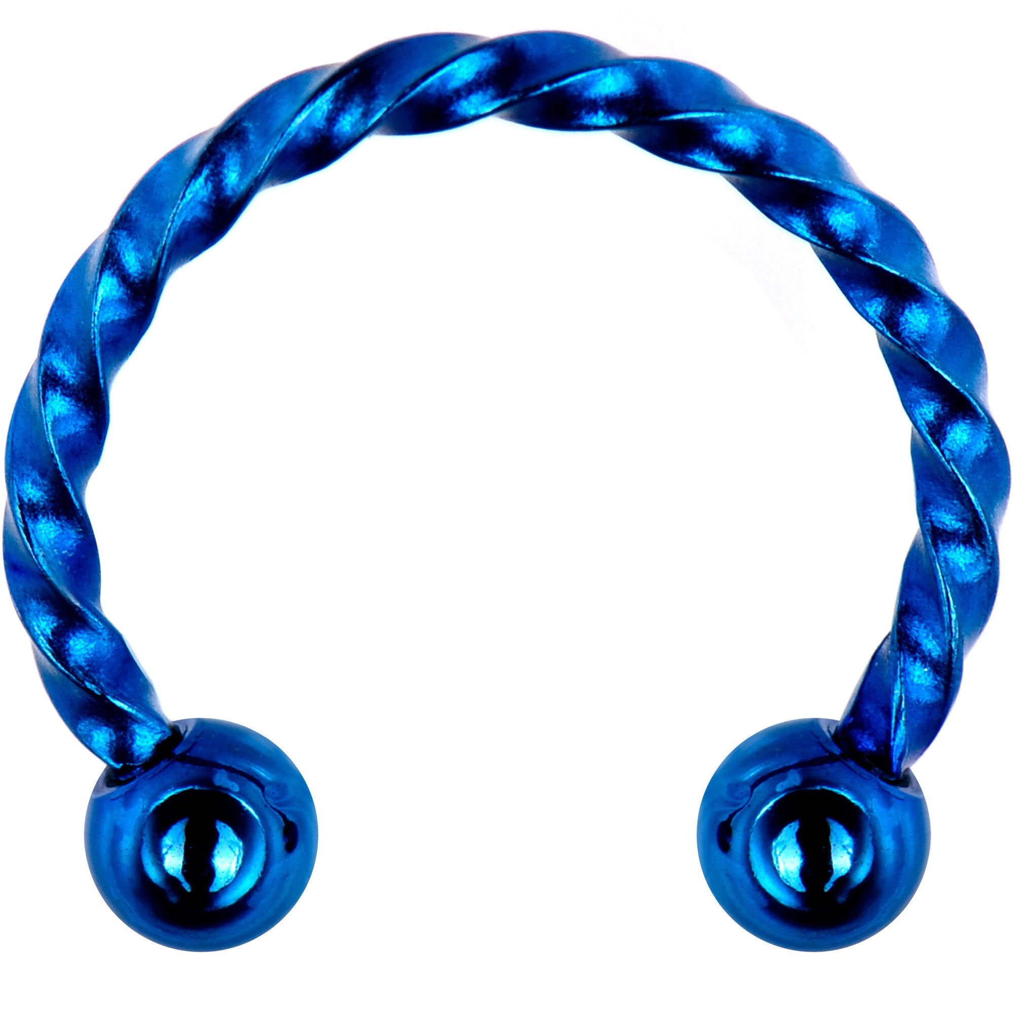 16G 3/8 Blue Seriously Twisted Horseshoe Circular Barbell