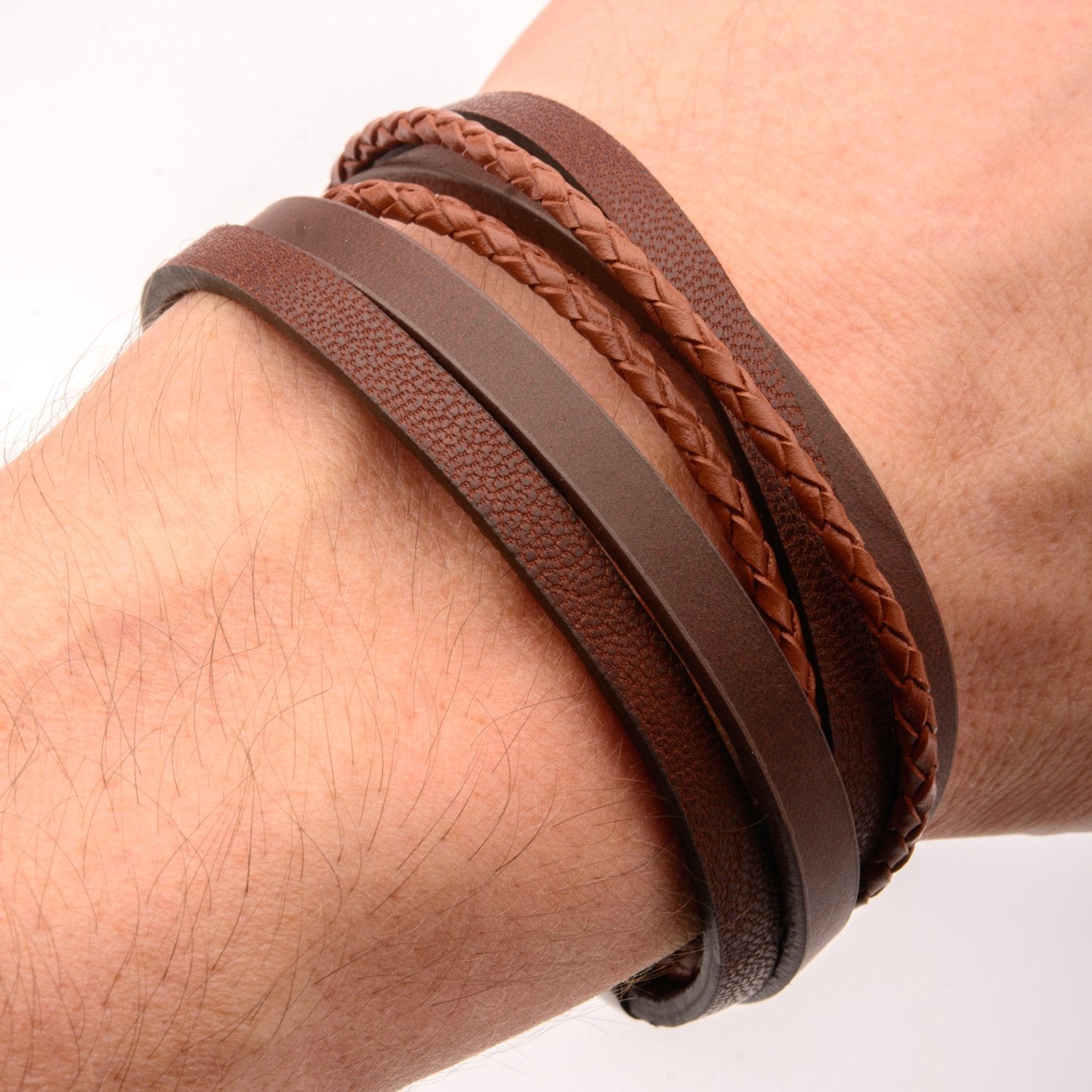 Mens Light Brown Wrapped with Dark Leather Bracelet