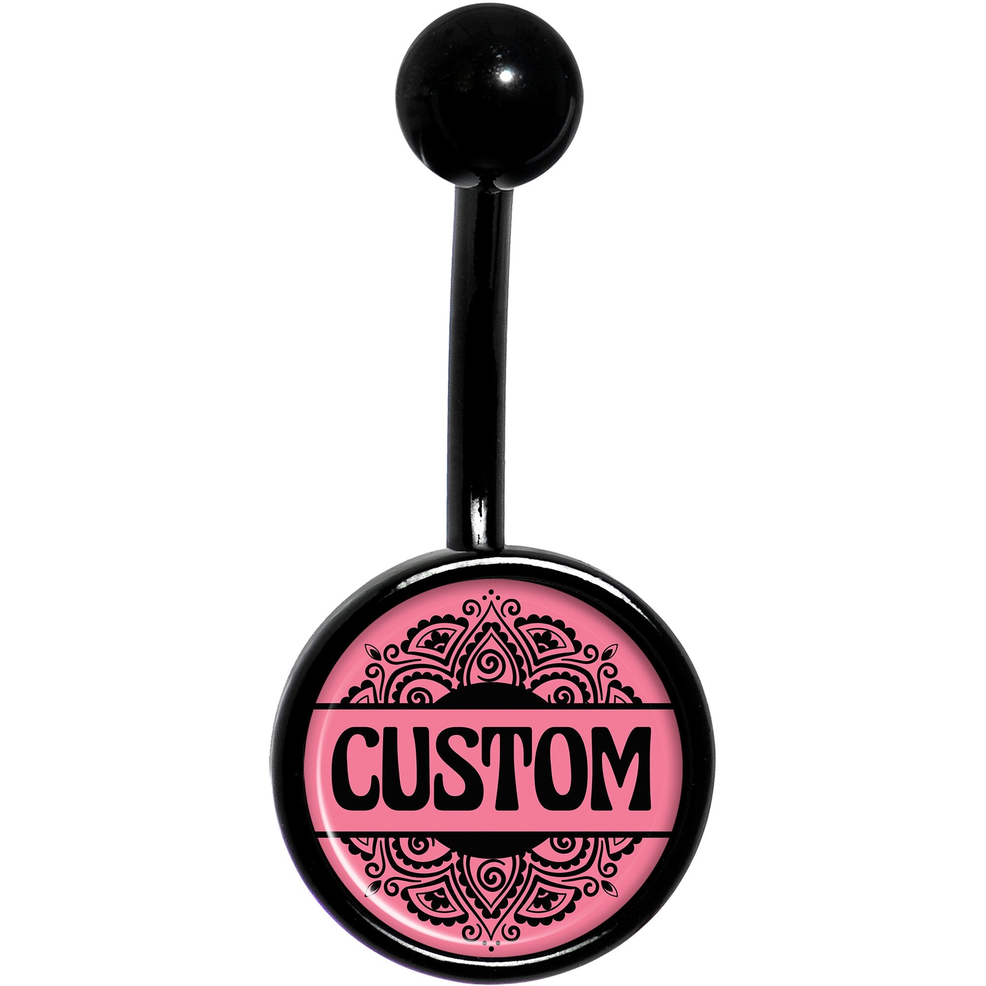Custom Pink Mandala Personalized Name Black Stainless Steel Belly Ring lightweight comfortable