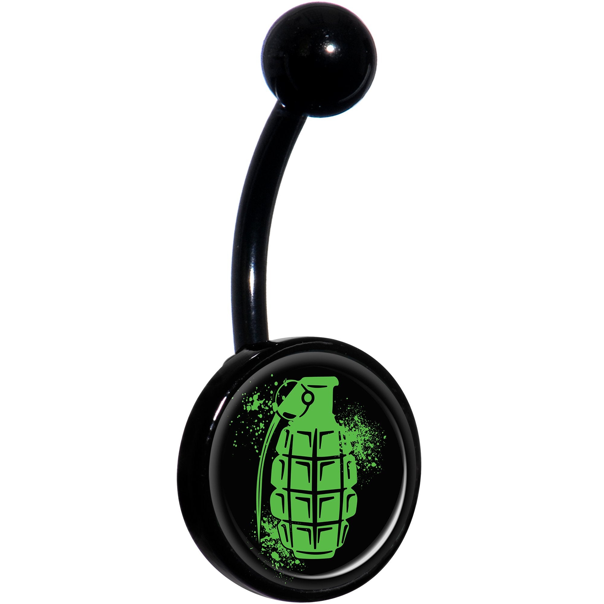 Green Grenade Black Hypoallergenic Stainless Steel Belly Ring