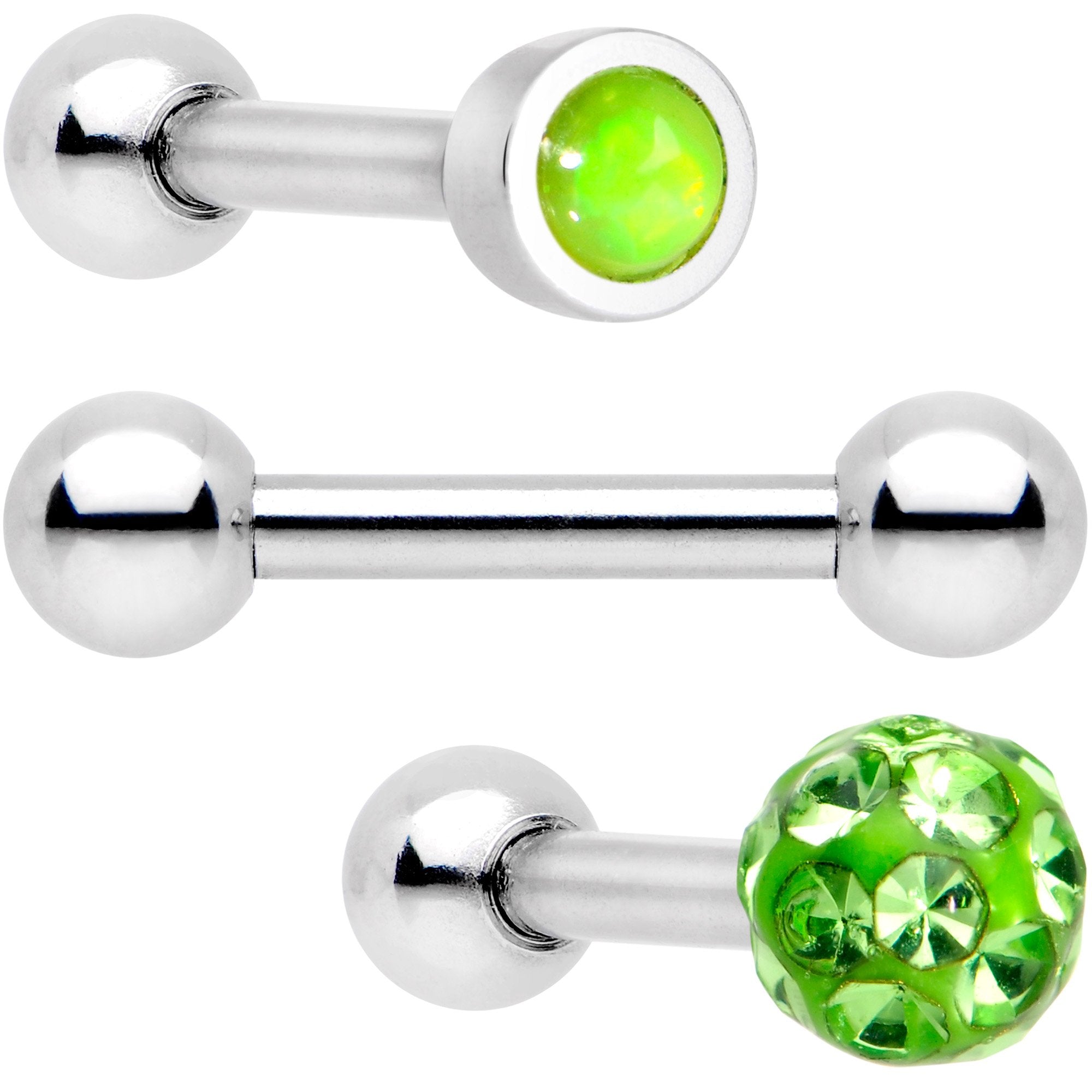 16G 1/4 Lime Faux Opal Inlay Cartilage Tragus Earring 3 Pack Set