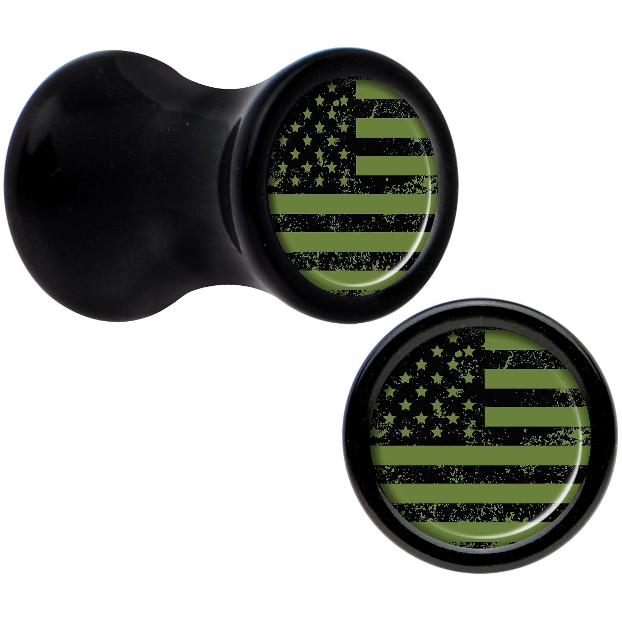 Black Acrylic Green American Flag Saddle Plug Set 4G