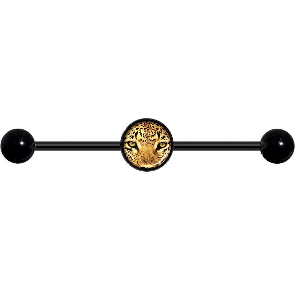 14G Full Color Leopard Eyes Black Industrial Barbell 37mm