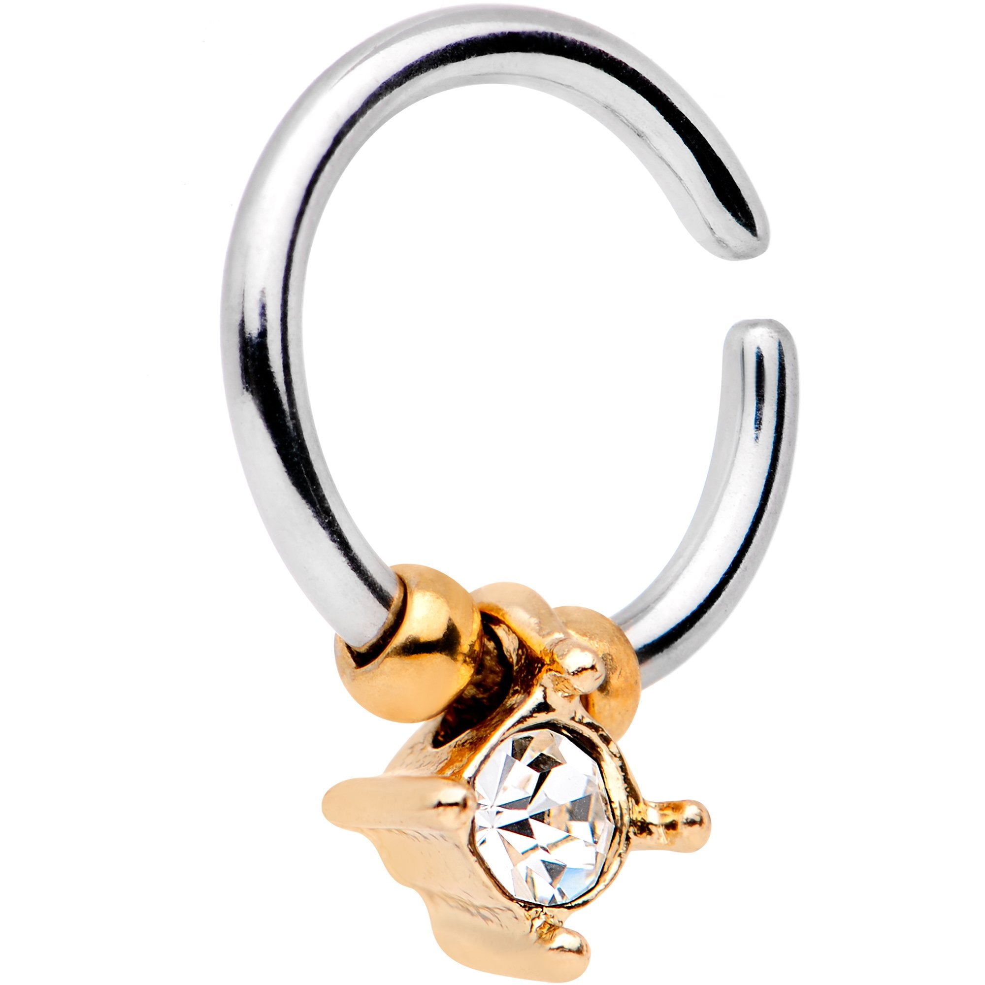 16G Gold Tone Clear Gem Drop Annealed Seamless Circular Ring