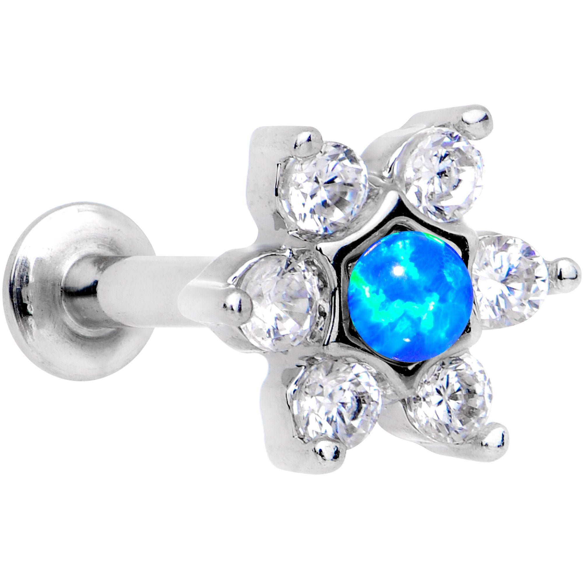 5/16 Blue Faux Opal Internally Threaded Star Flower Labret Monroe