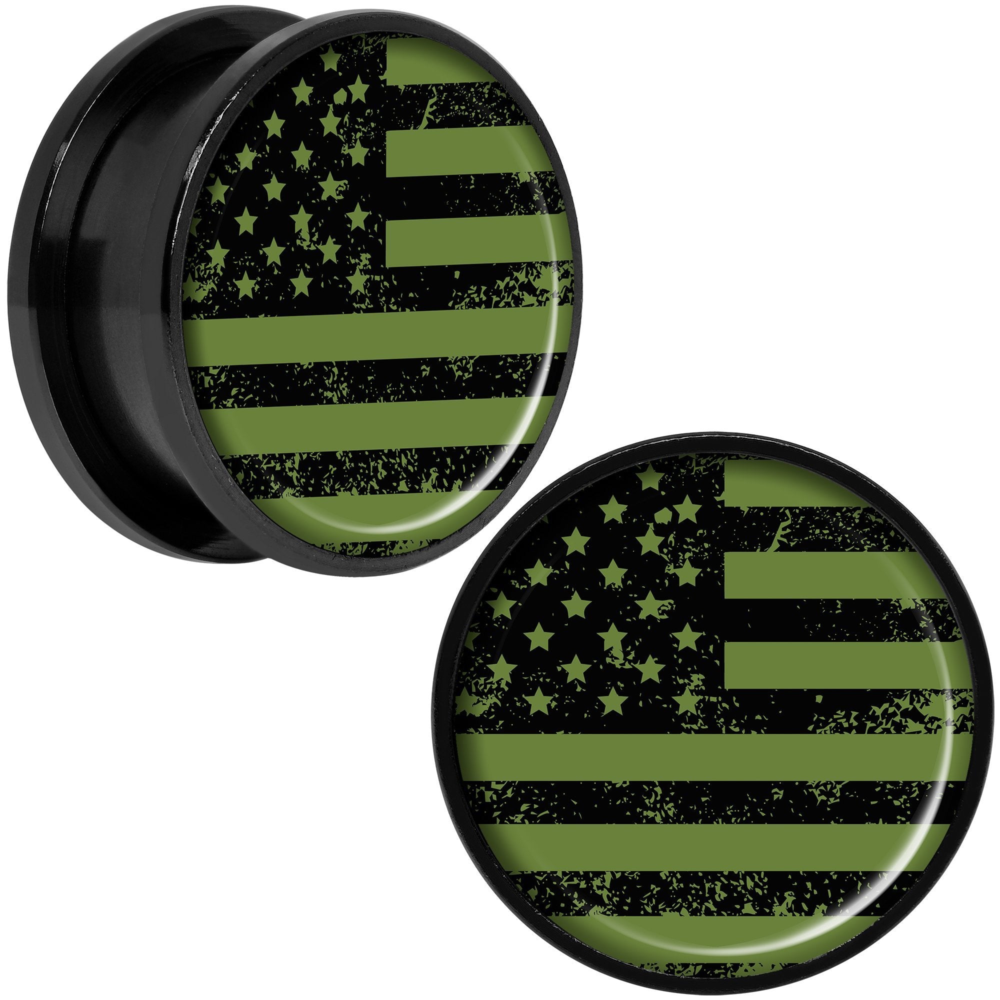 Green American Flag Black Anodized Screw Fit Plug Set 5mm to 20mm