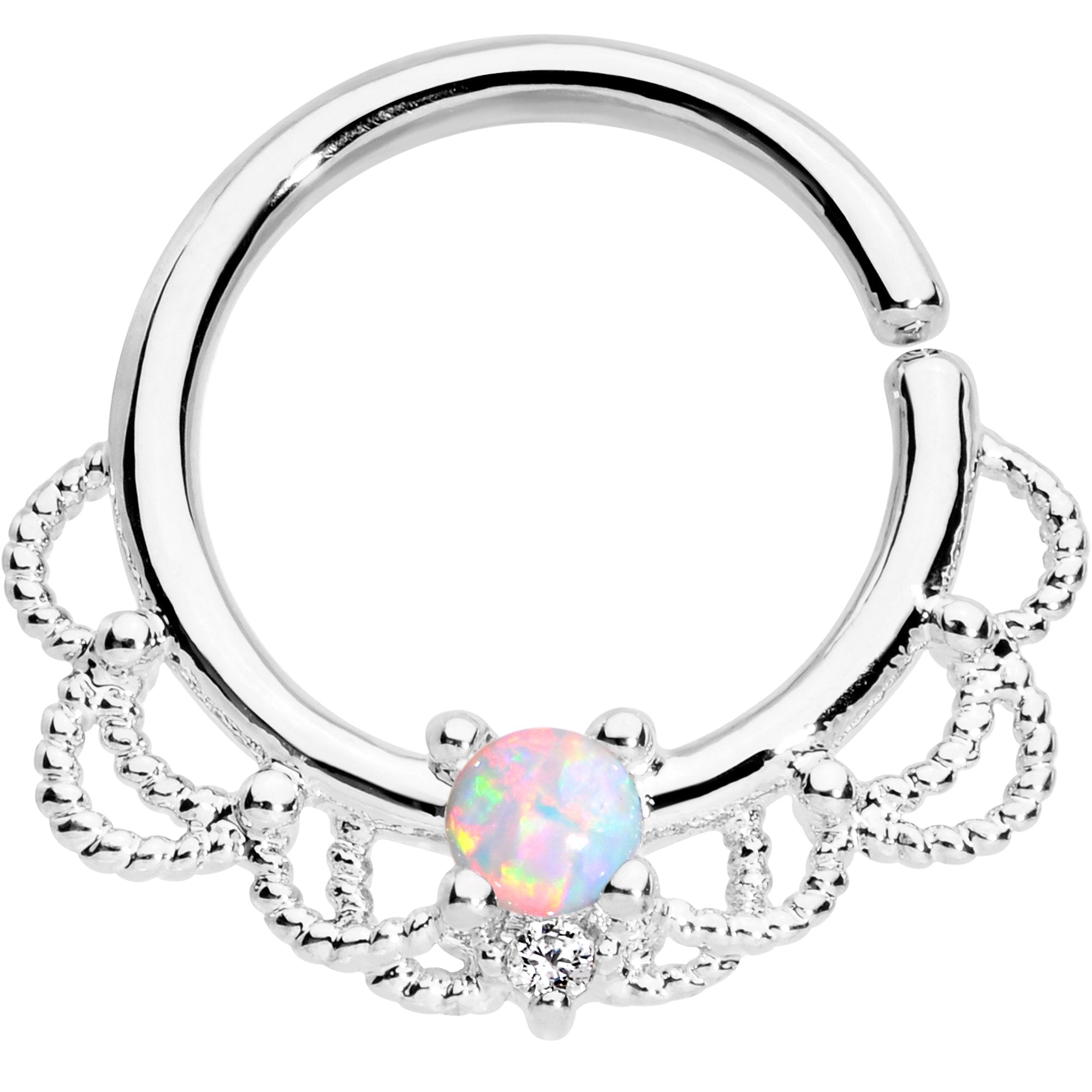 16G 5/16 White Faux Opal Platinum Plated Seamless Circular Ring