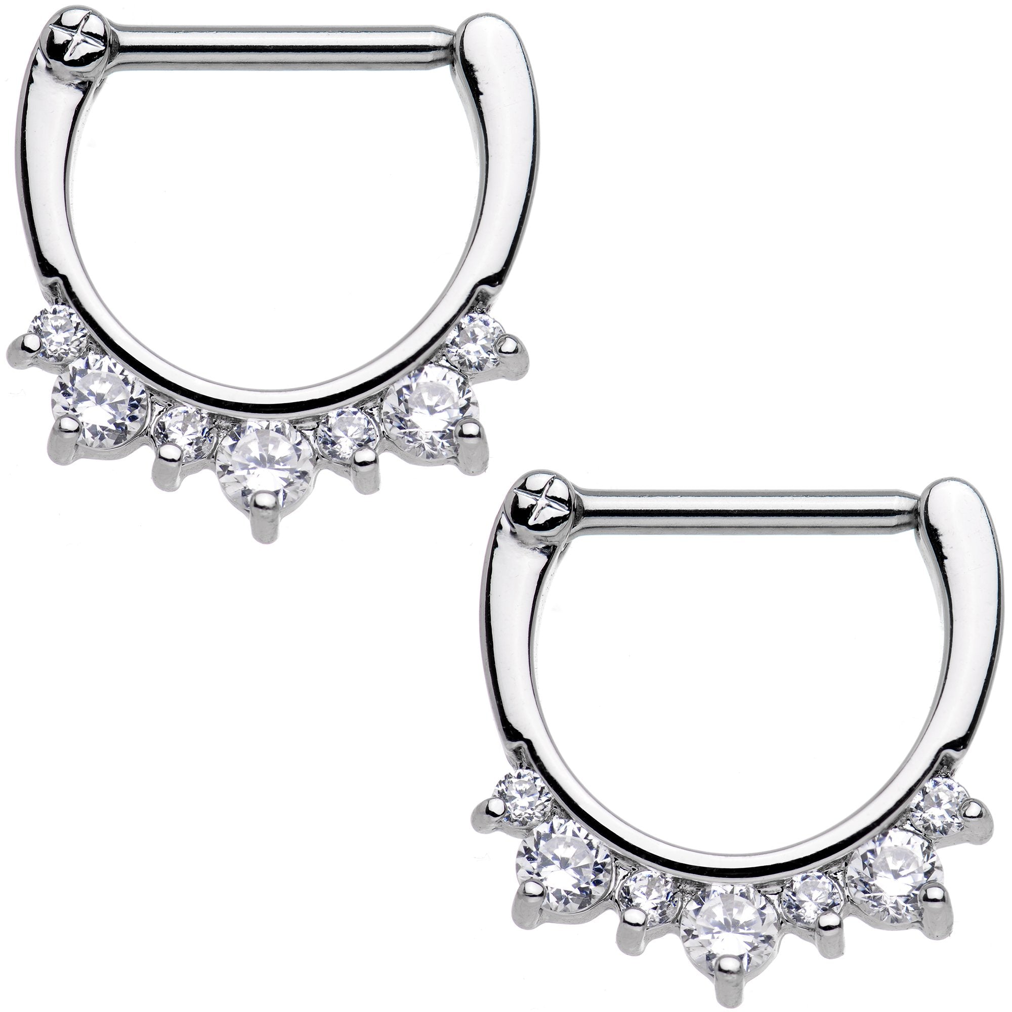 14G 1/2 Clear Gem Septet Nipple Clicker Set