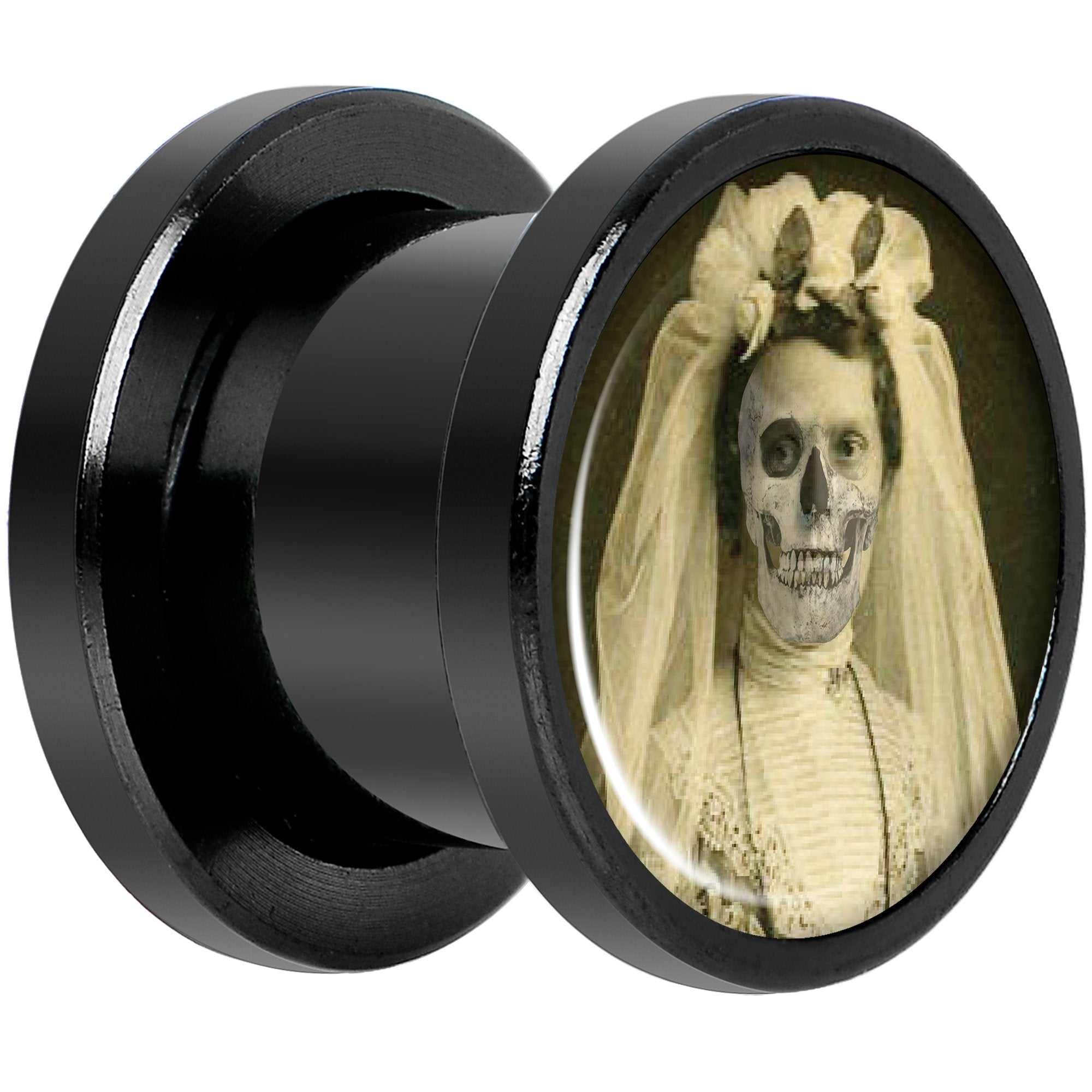 Undead Bride and Groom Halloween Black Anodized Plug Set 00G