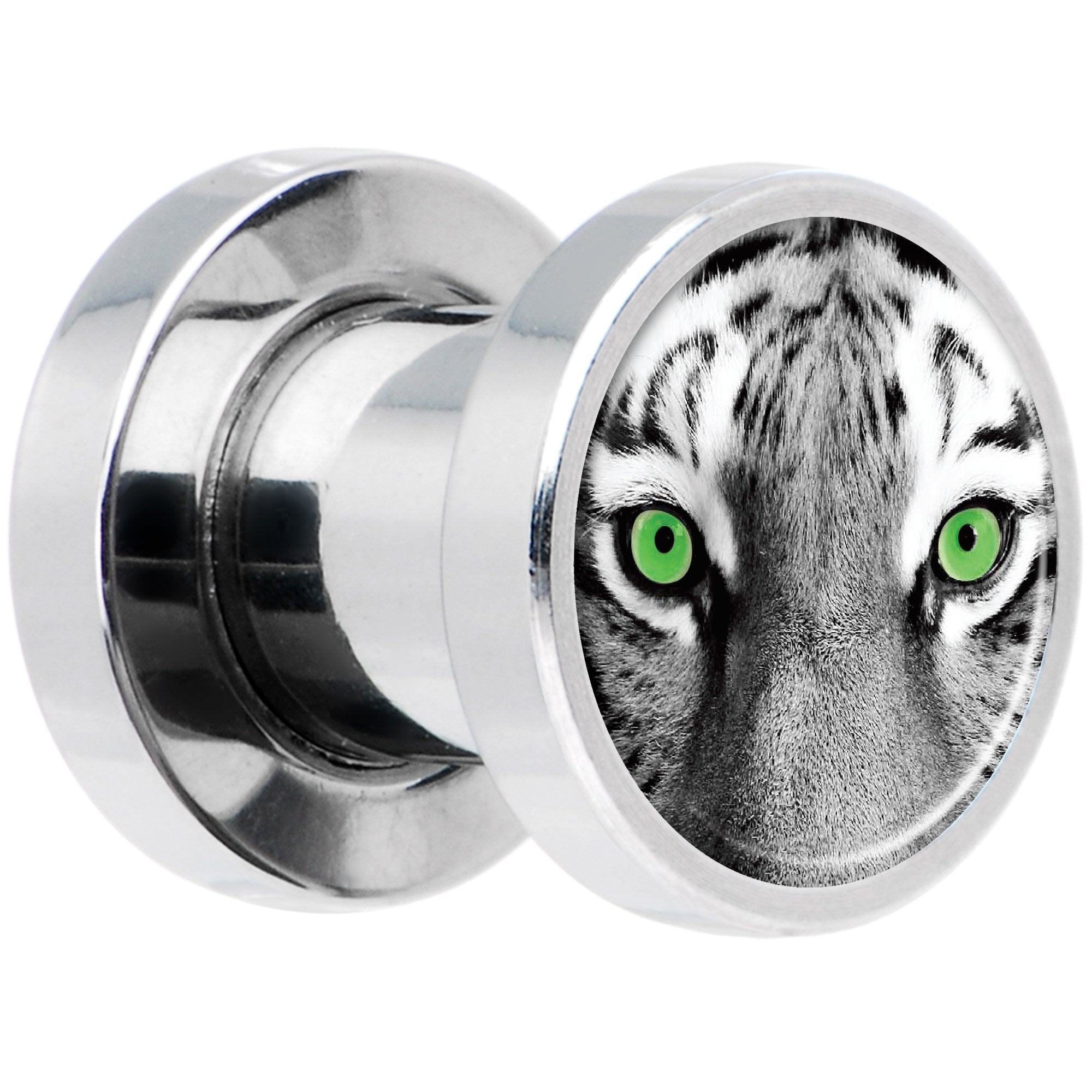 Black White Tiger Eyes Steel Screw Fit Plug Set 2G