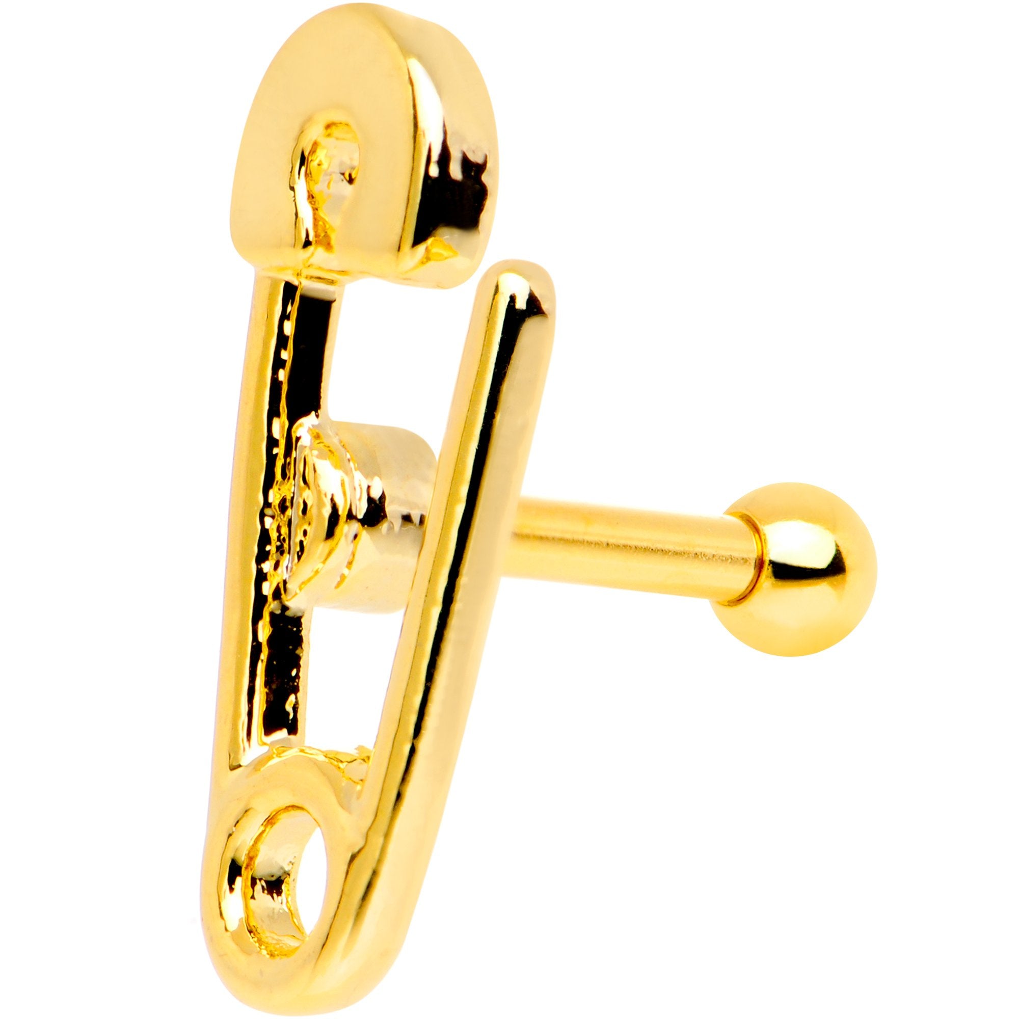 16G 1/4 Gold PVD Open Safety Pin Tragus Cartilage Earring