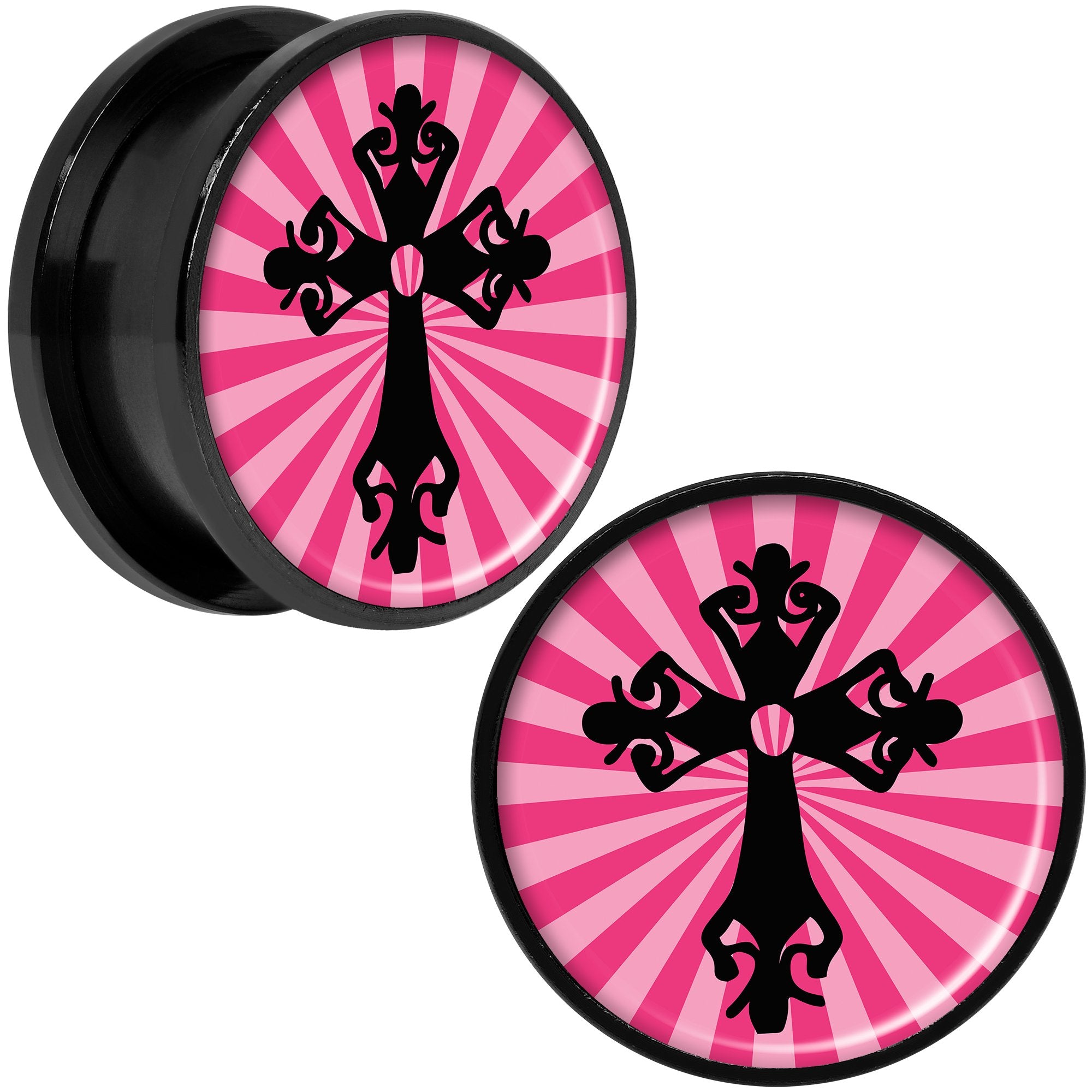 Pink Black Radiant Cross Black Anodized Screw Fit Plug Set 20mm