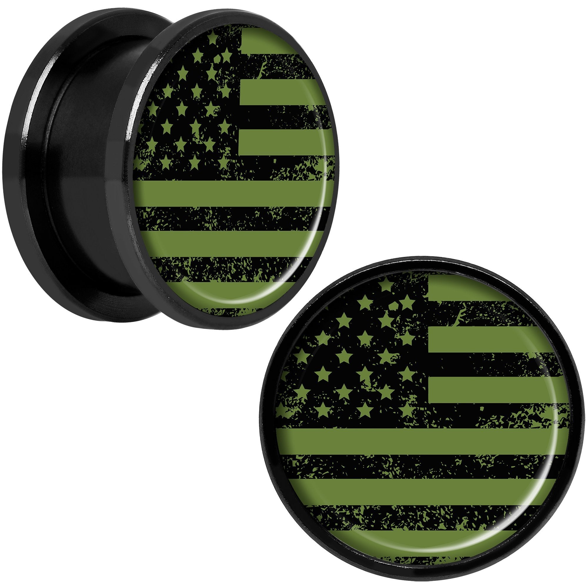 Green American Flag Black Anodized Screw Fit Plug Set 5mm to 20mm