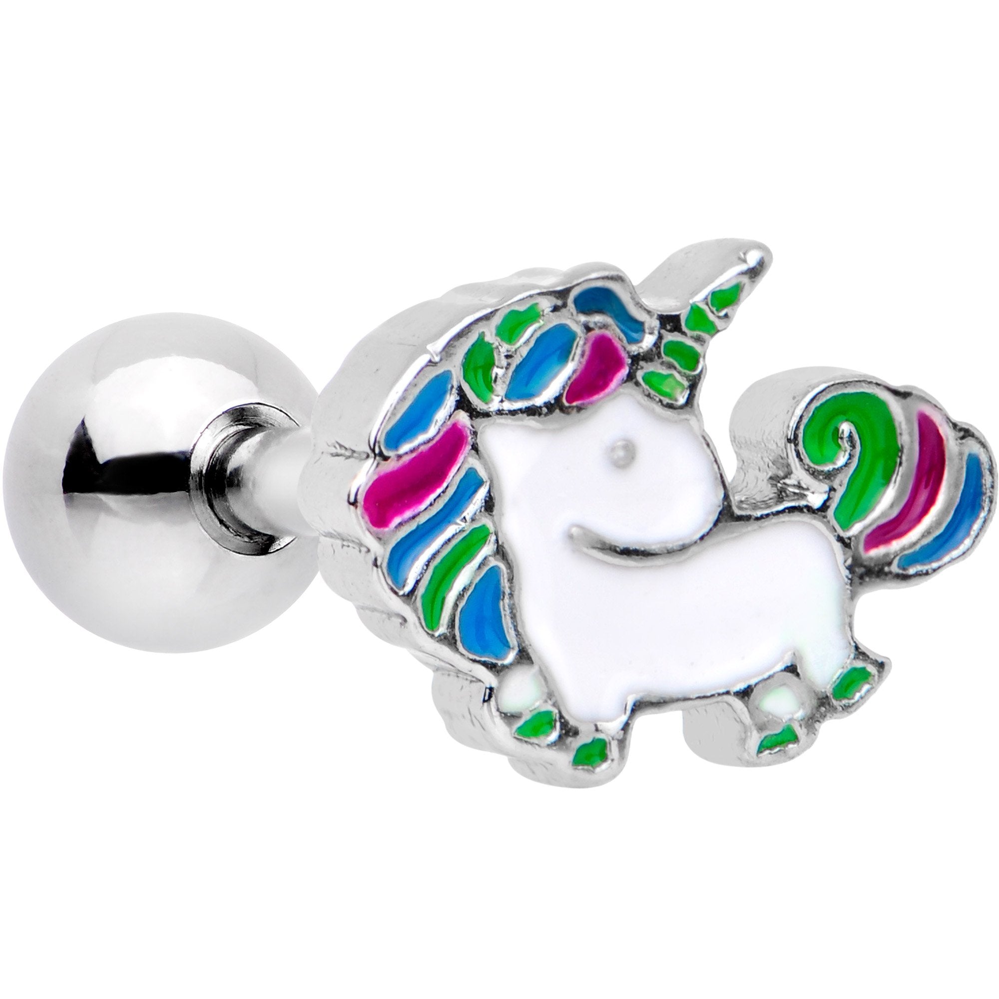 16G 1/4 Rad Rainbow Unicorn Cartilage Tragus Earring