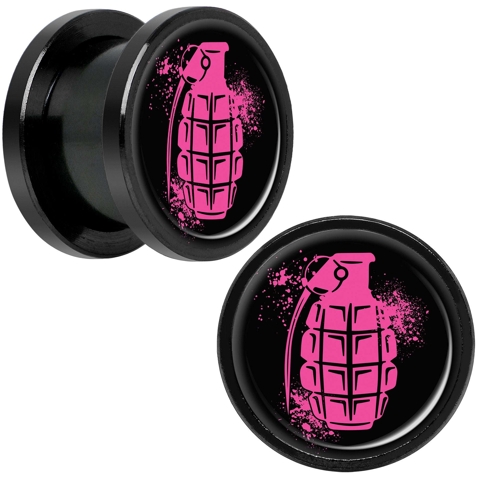 Pink Grenade Black Anodized Screw Fit Plug Set 1/2