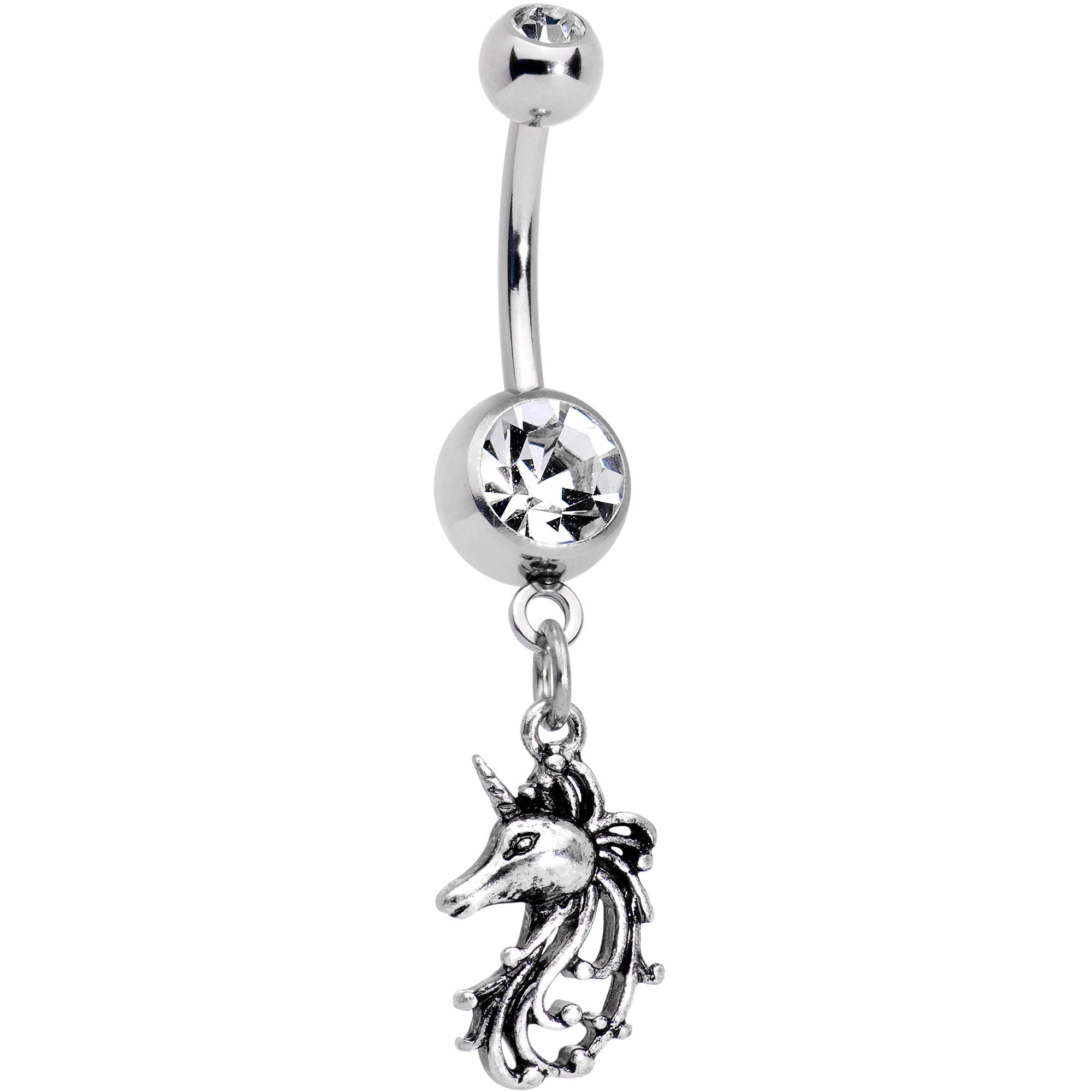 Clear Gem Unicorn Mane Dangle Belly Ring