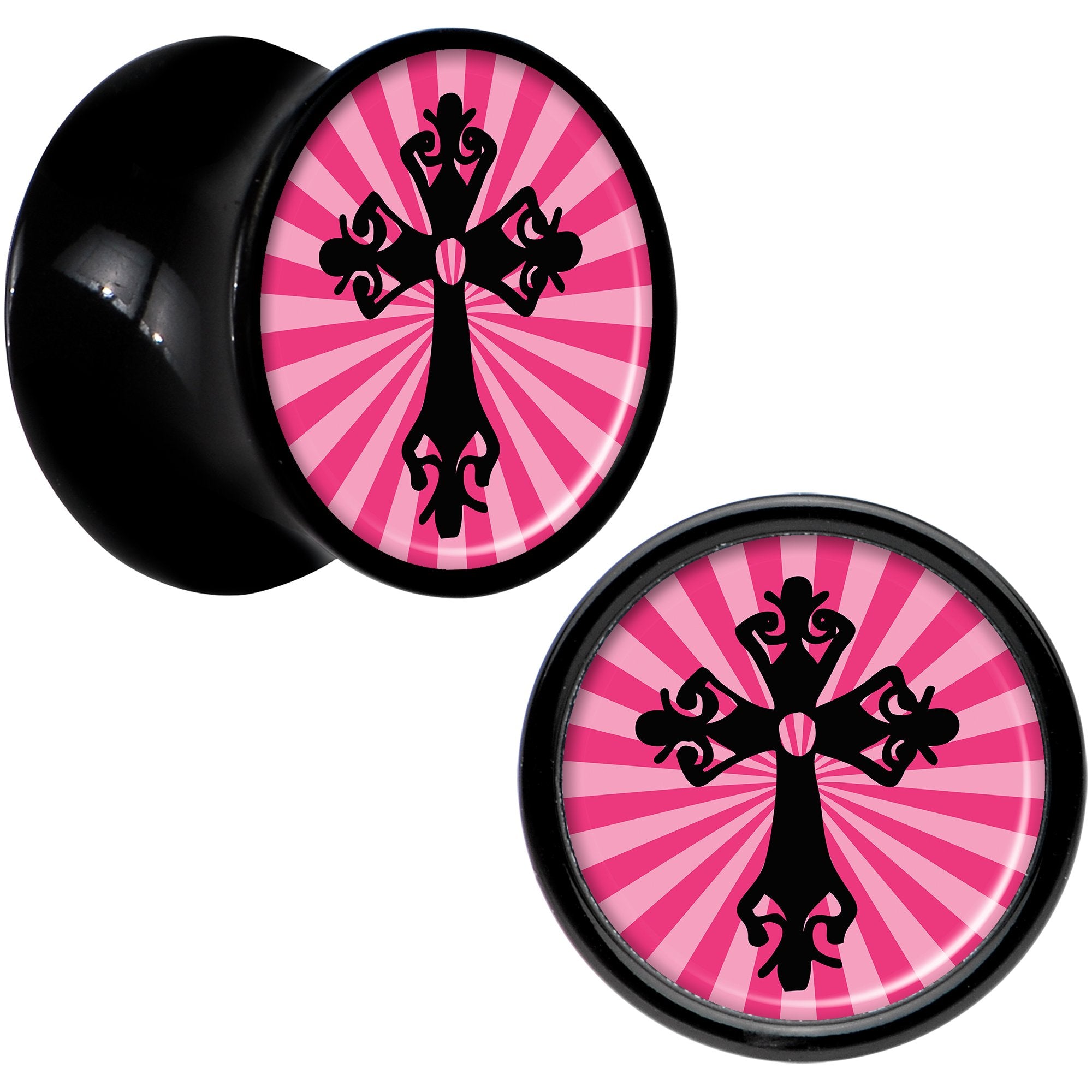 Black Acrylic Pink Black Radiant Cross Saddle Plug Set 00G