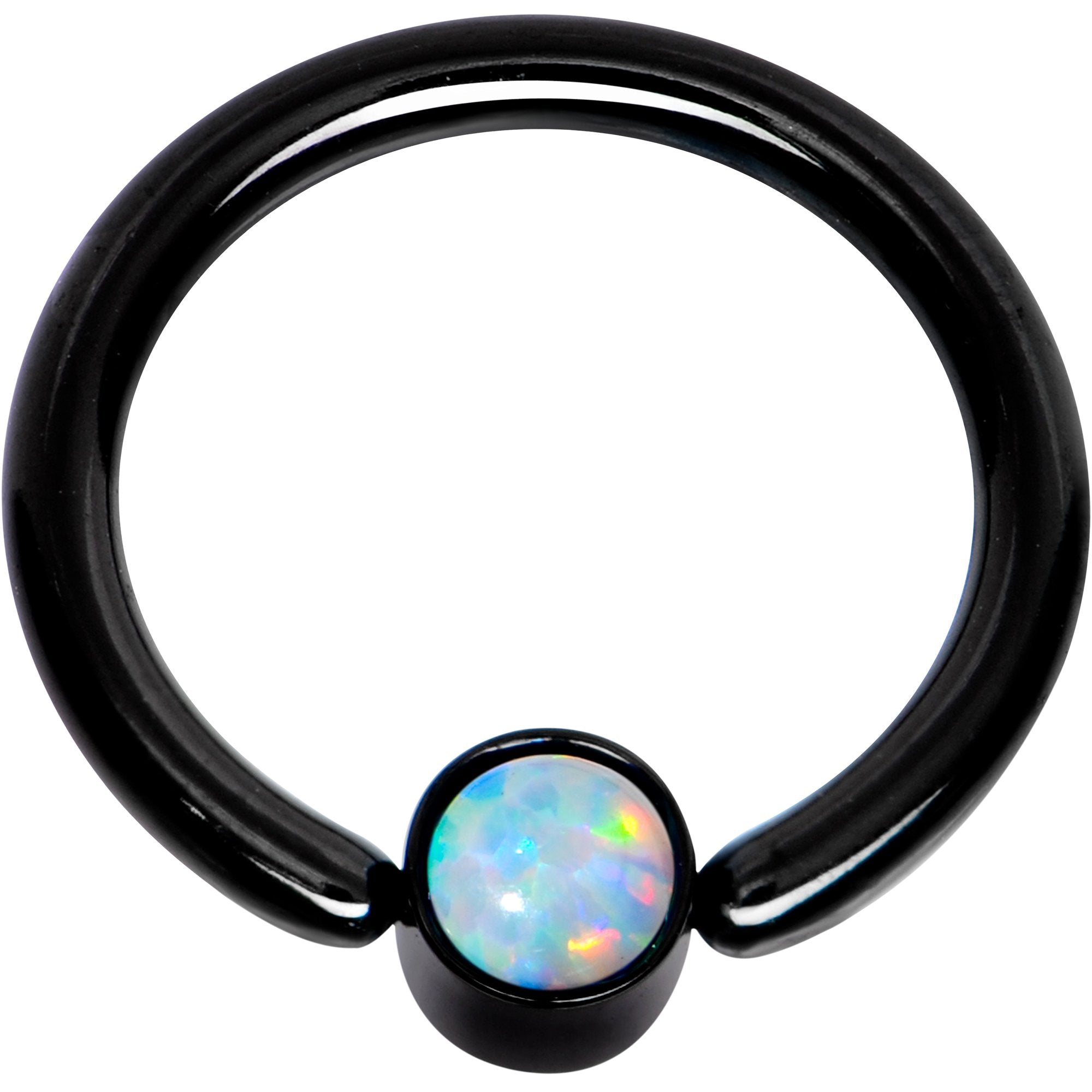 16G 5/16 White Faux Opal 3mm Disc Black BCR Captive Ring