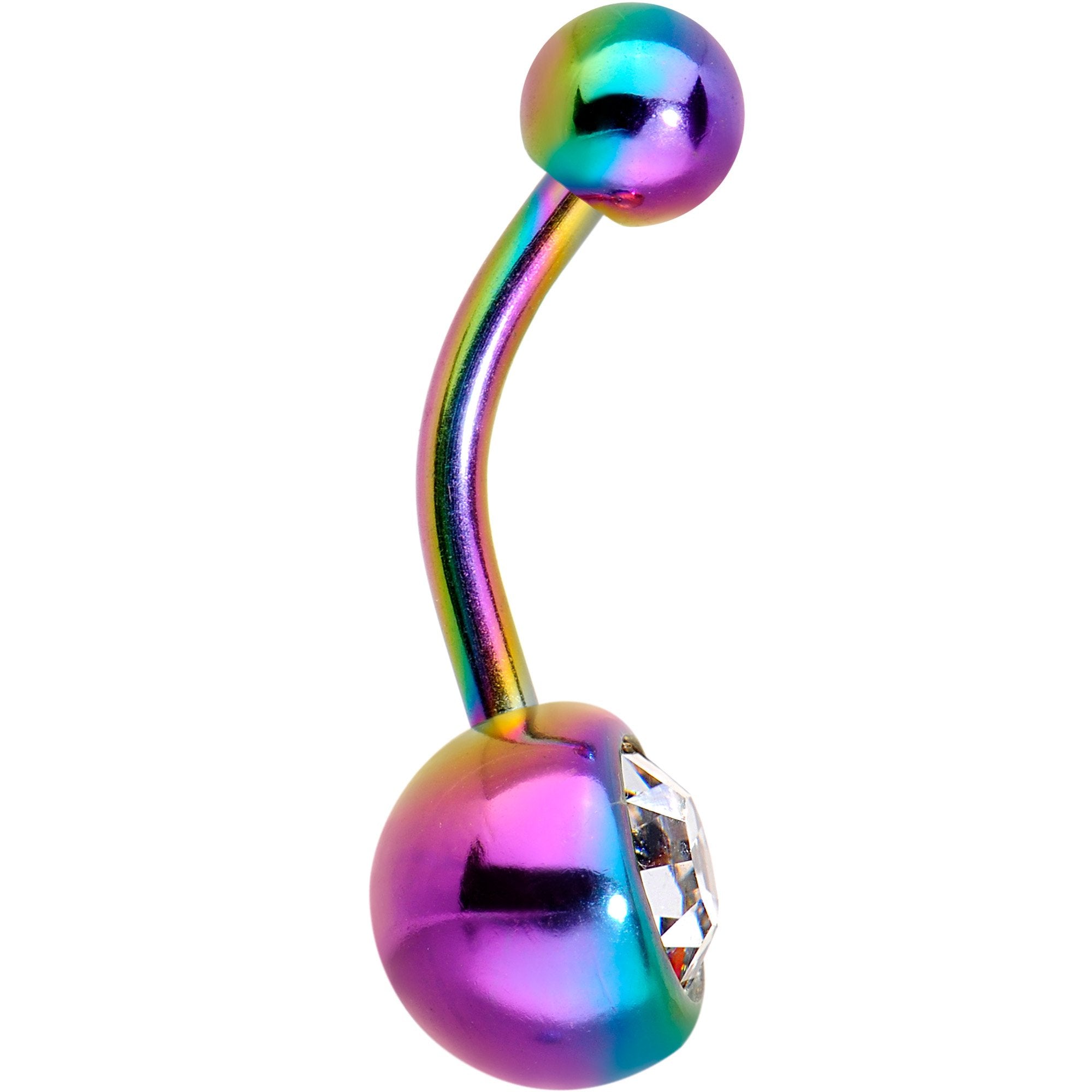 Clear Gem Multi Color Anodized Titanium Belly Ring Set of 5