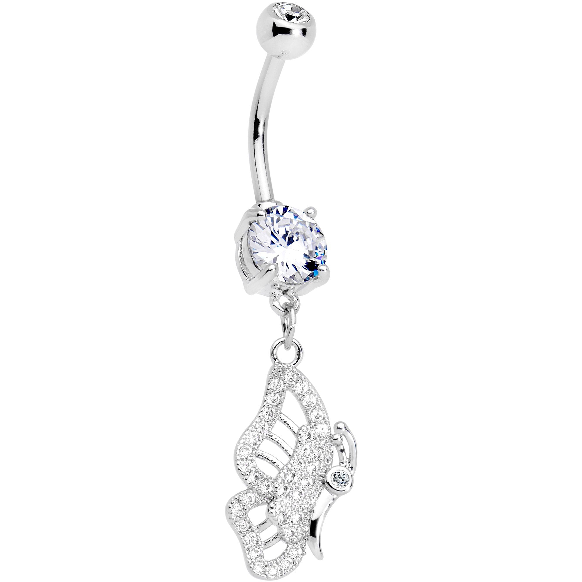 Clear Gem Monarch Butterfly Dangle Belly Ring