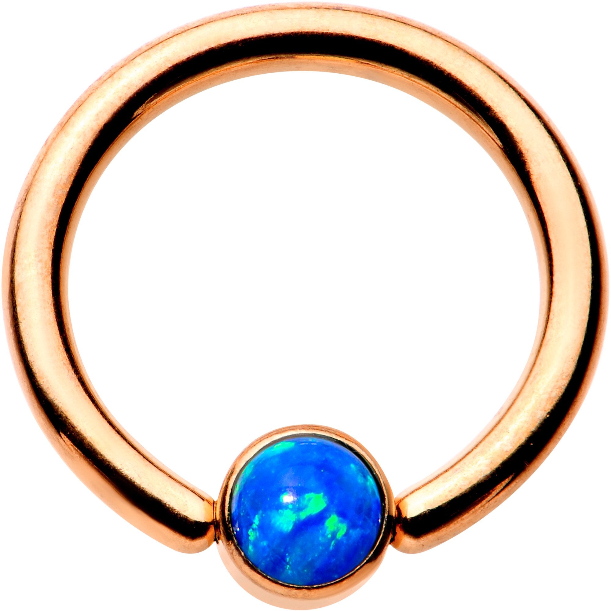 14G 3/8 Aqua Faux Opal Rose Gold IP BCR Captive Ring