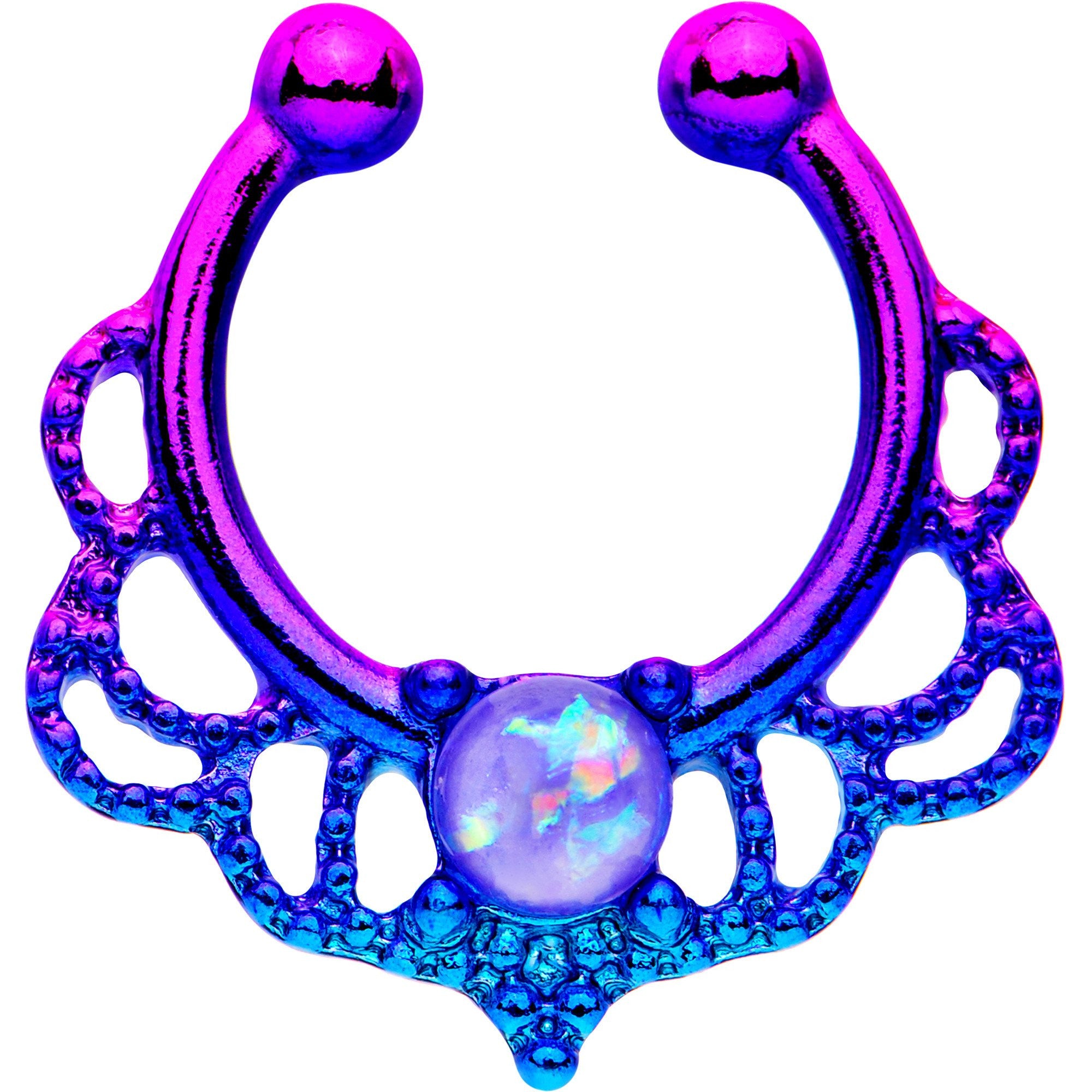 Purple Faux Opal Purple Blue Fade Filigree Clip On Fake Septum