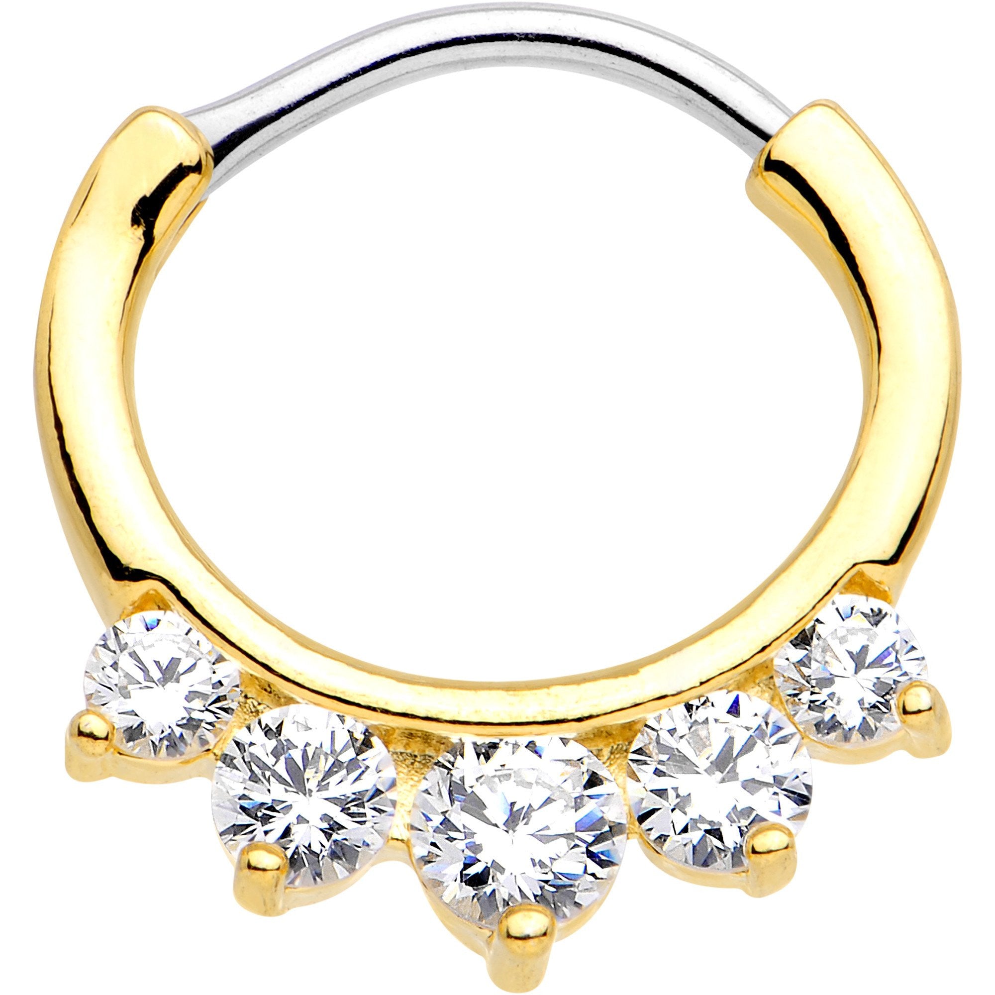 16G 5/16 Clear CZ Gem Gold Tone Quintet Fan Septum Clicker