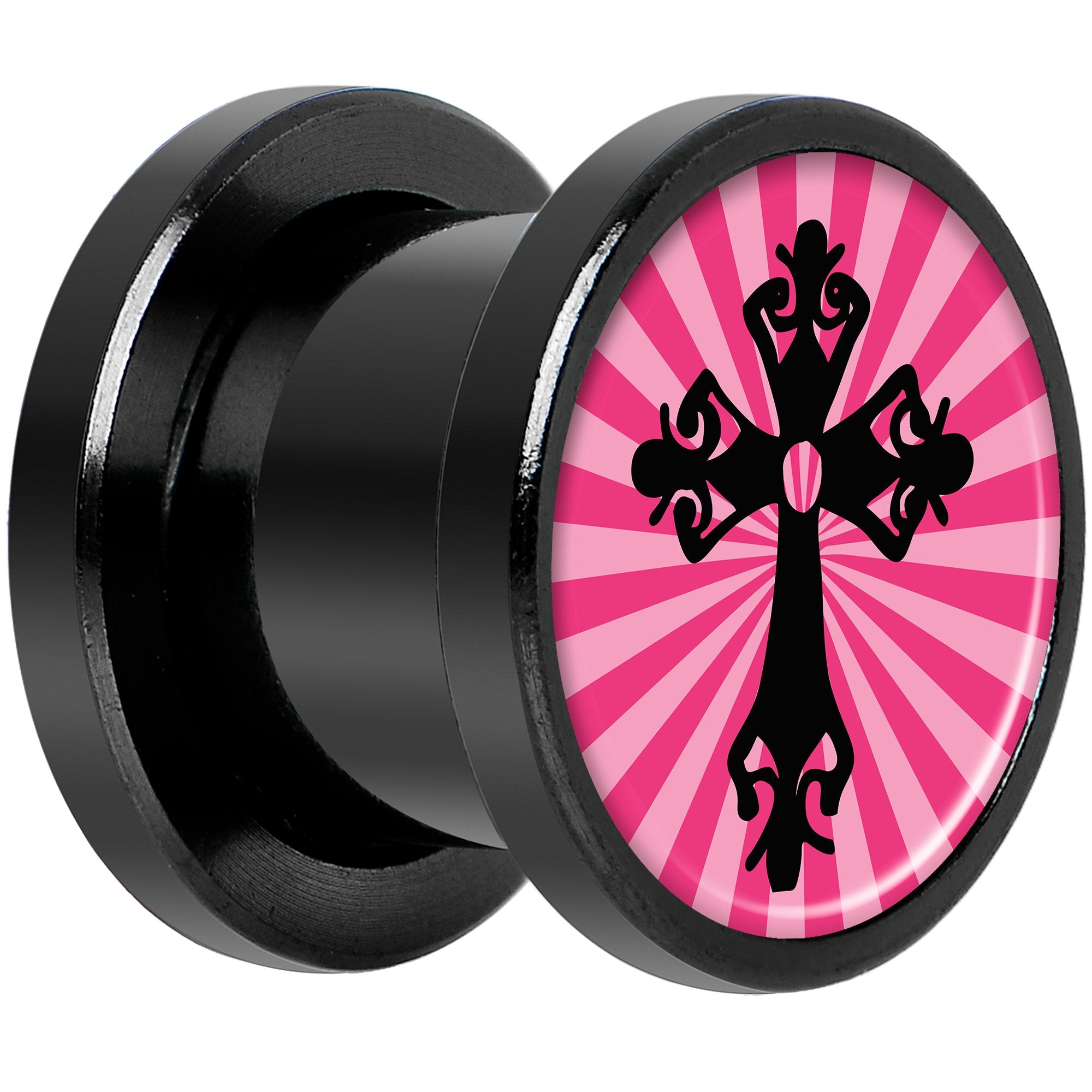 Pink Black Radiant Cross Black Anodized Screw Fit Plug Set 00G