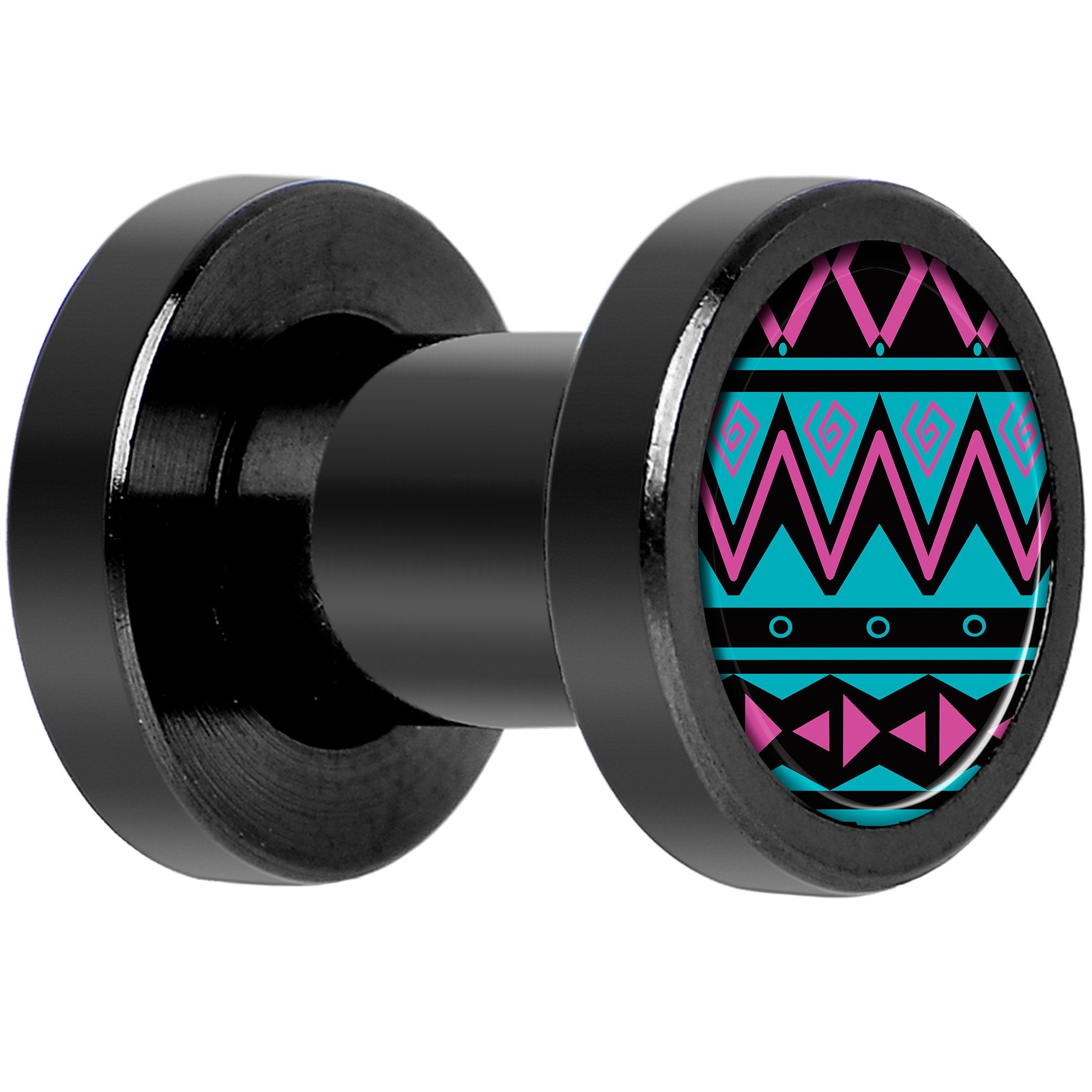Pink Teal Tribal Print Black Anodized Screw Fit Plug Set 4G