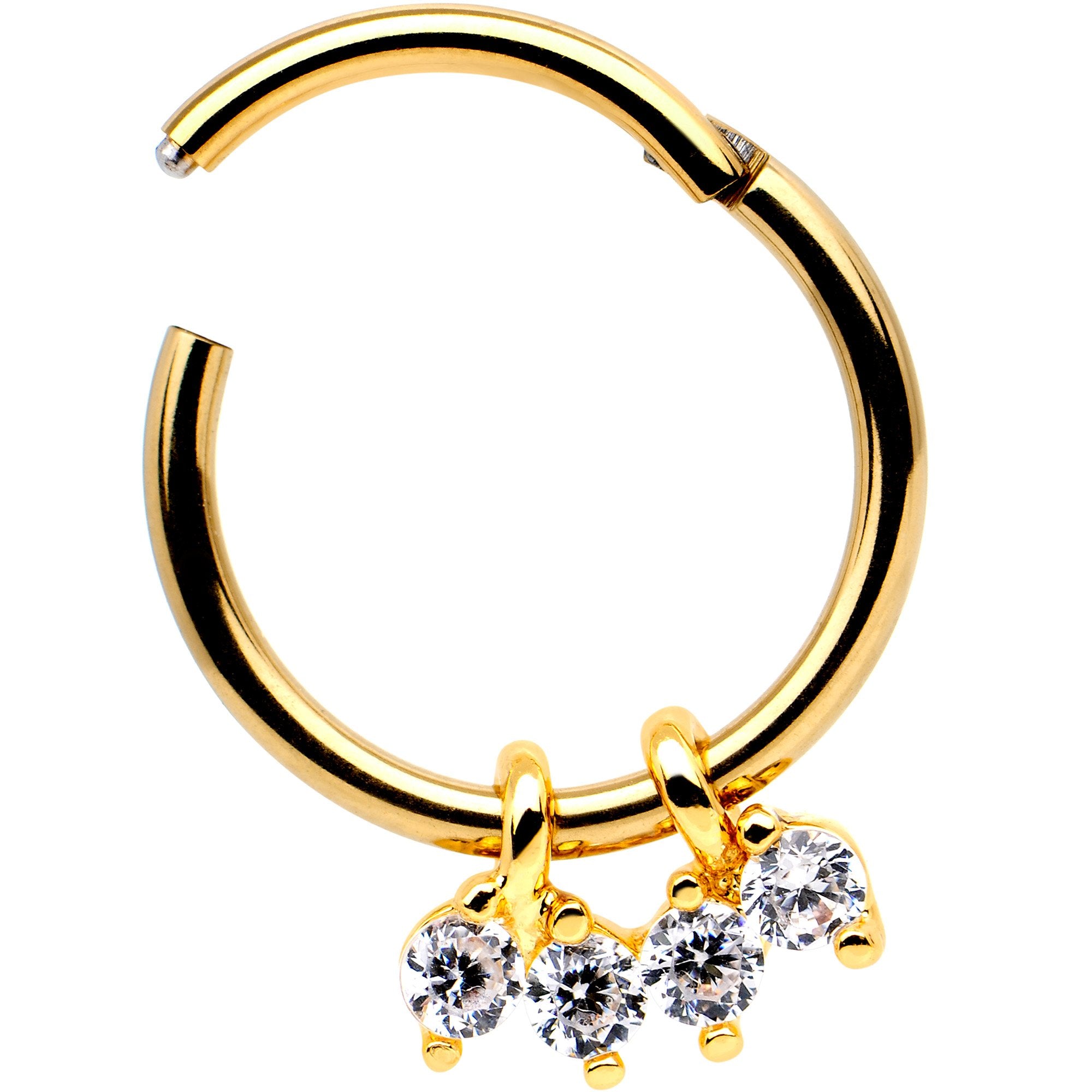 16G 5/16 Clear Gem Gold Tone Quartet Hinged Segment Ring