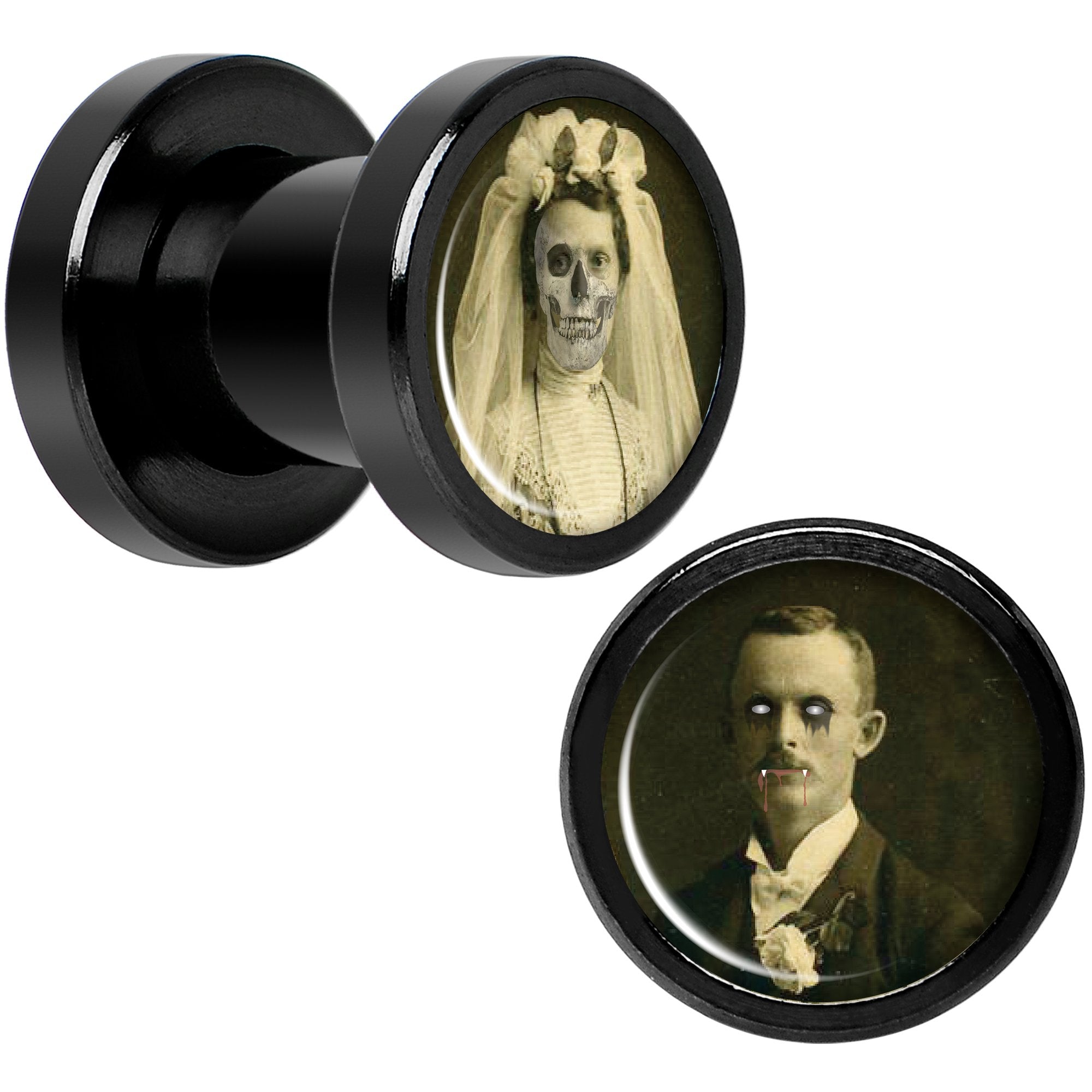 Undead Bride and Groom Halloween Black Anodized Plug Set 2G