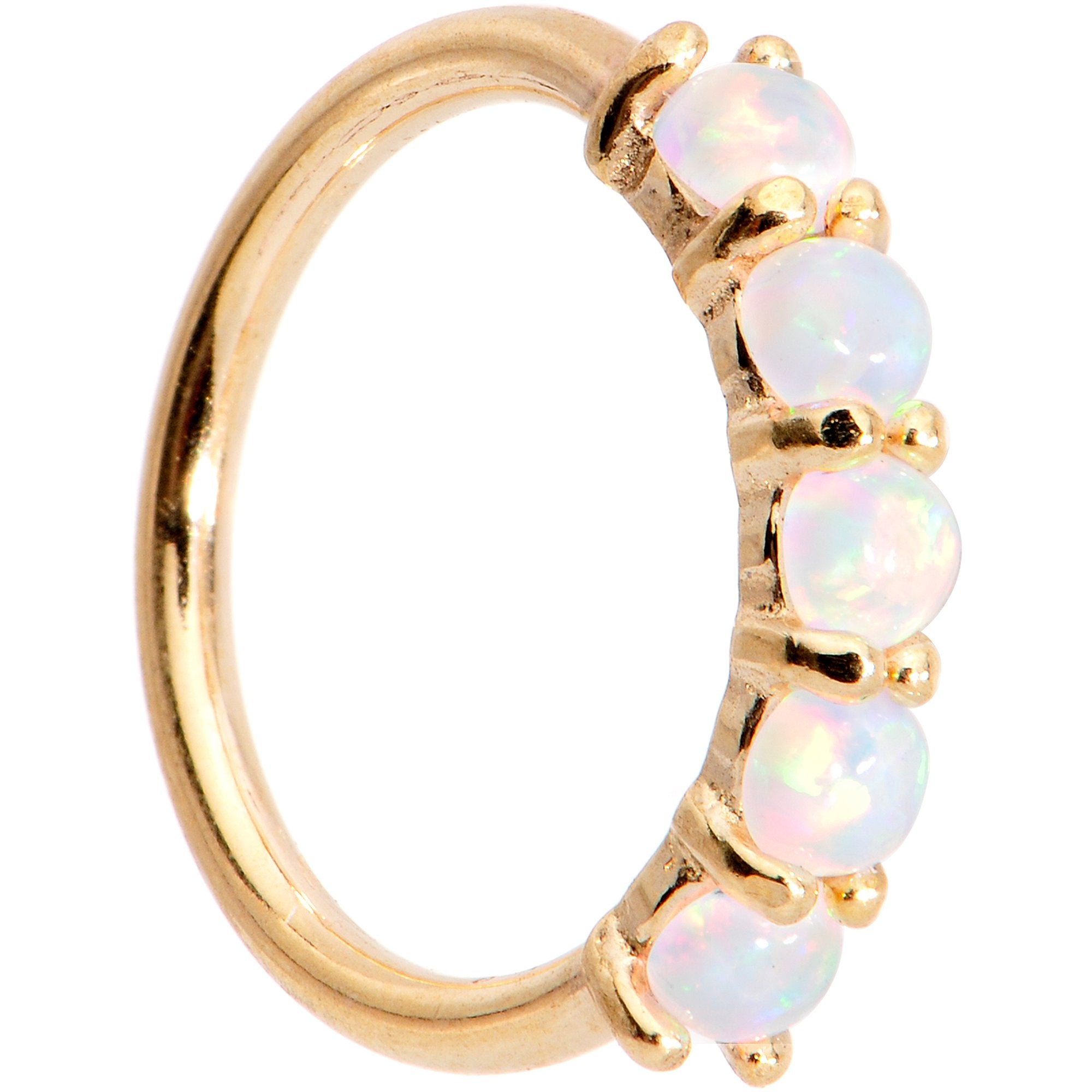 18G White Synthetic Opal 14k Yellow Gold Seamless Circular Ring