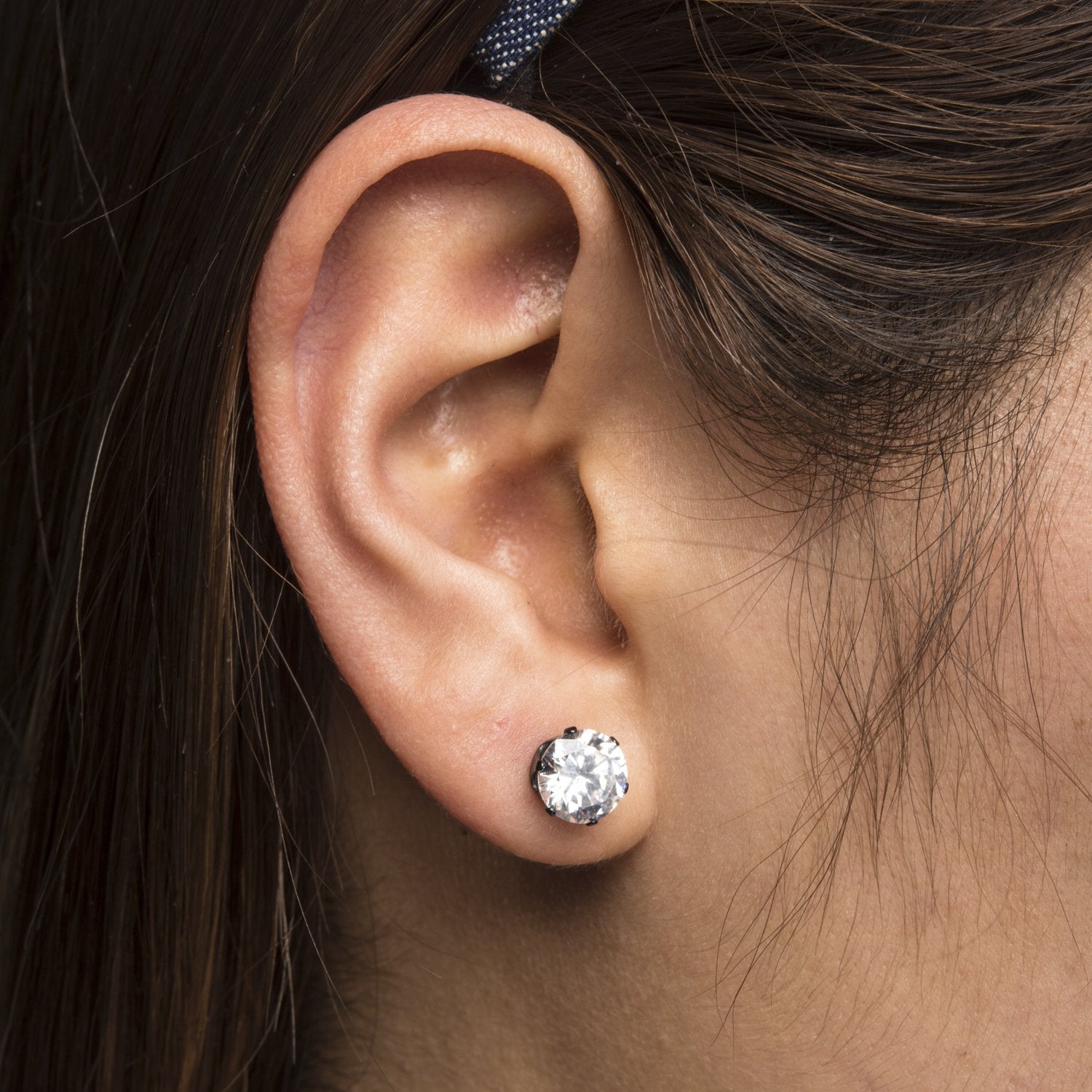 Womens Clear CZ Gem Gold IP Steel Stud Earrings