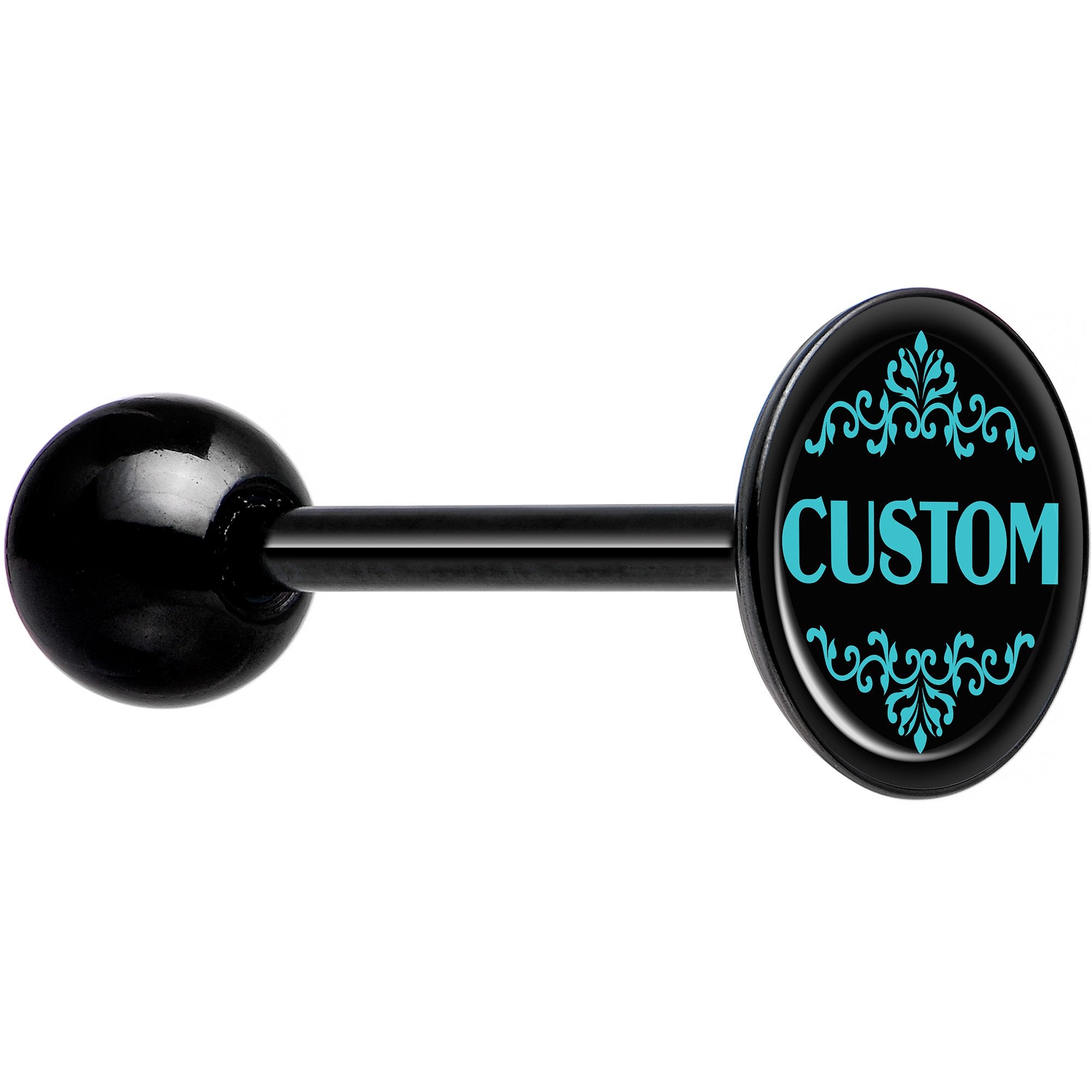 Custom Teal Personalized Name Black Barbell Tongue Ring