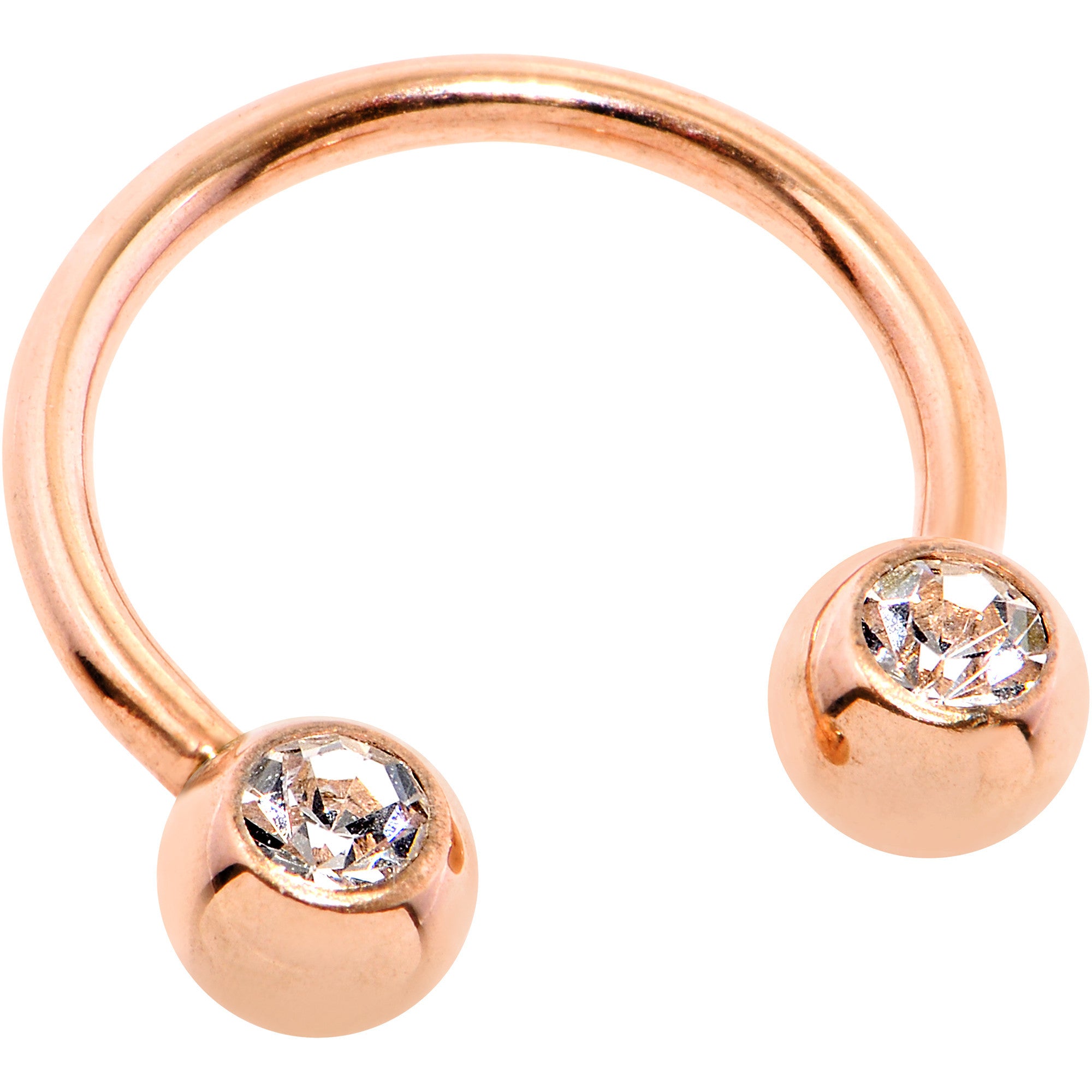 16G 3/8 Clear Gem Rose Gold IP Horseshoe Circular Barbell