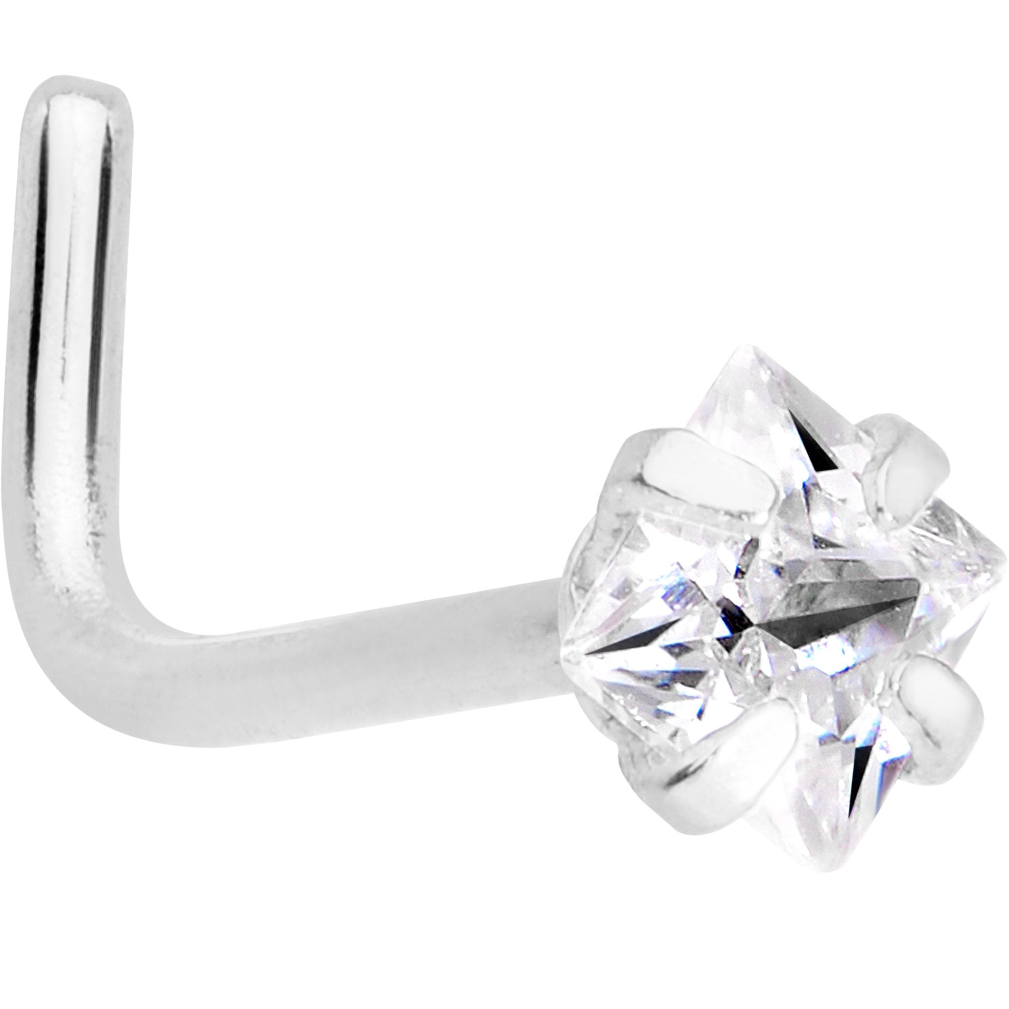 20G 1/4 Clear Square 2.5mm CZ Gem Steel L-Shape Nose Ring