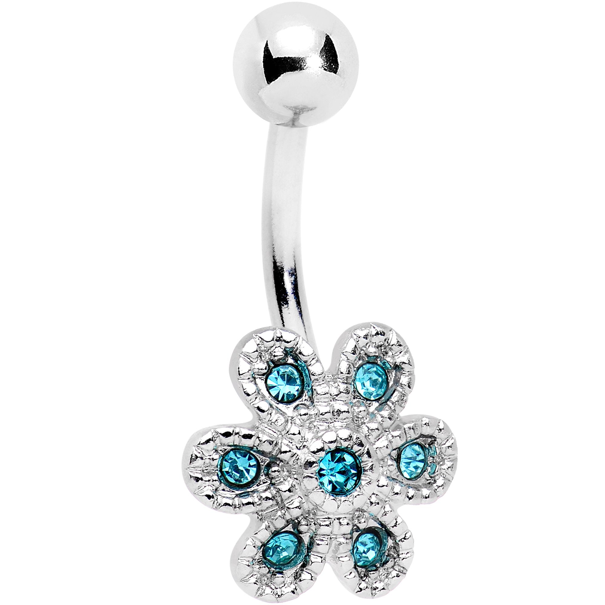 Aqua Gem Big Blossom Flower Belly Ring