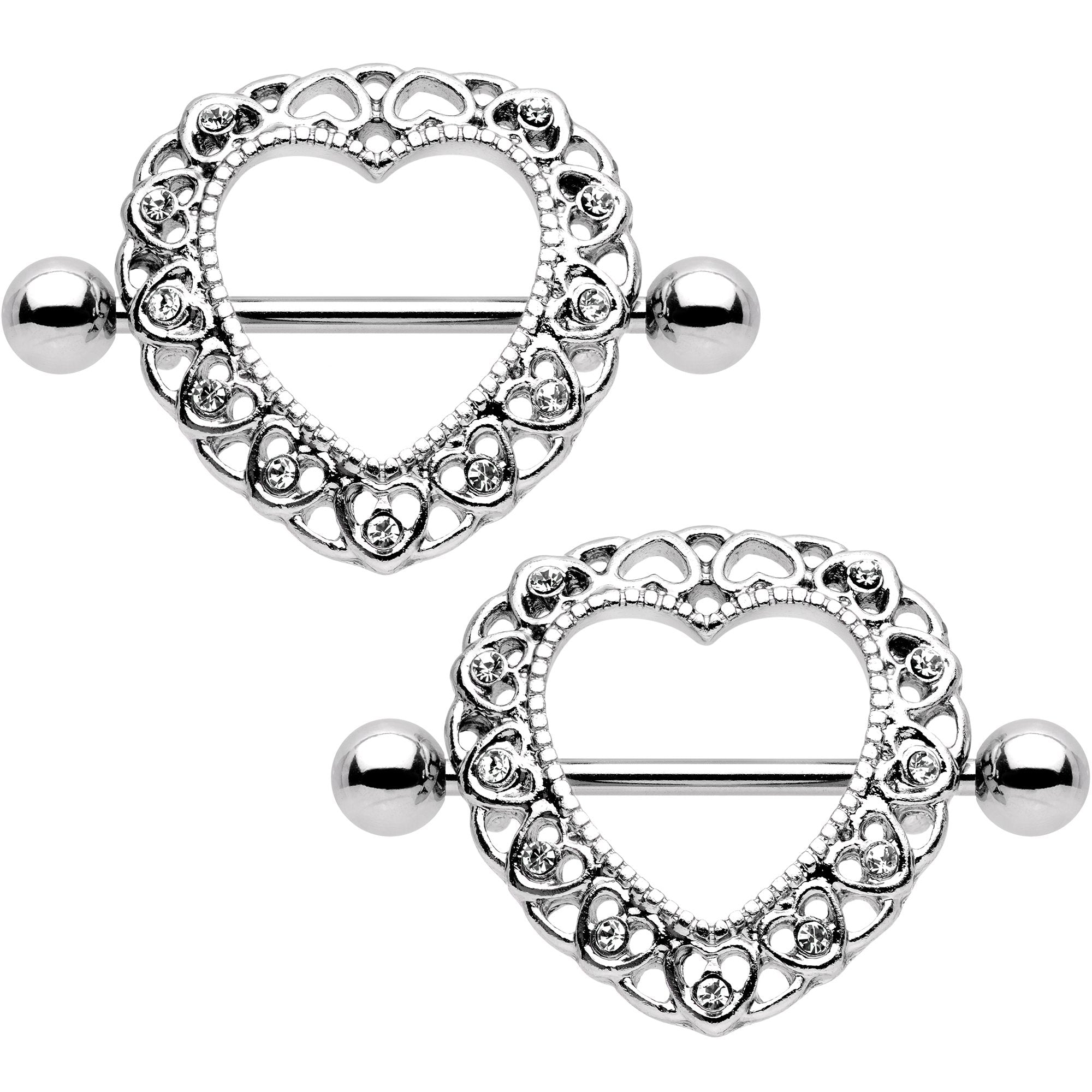 14G 7/8 Clear Gem Heart Wreath Nipple Shield Set