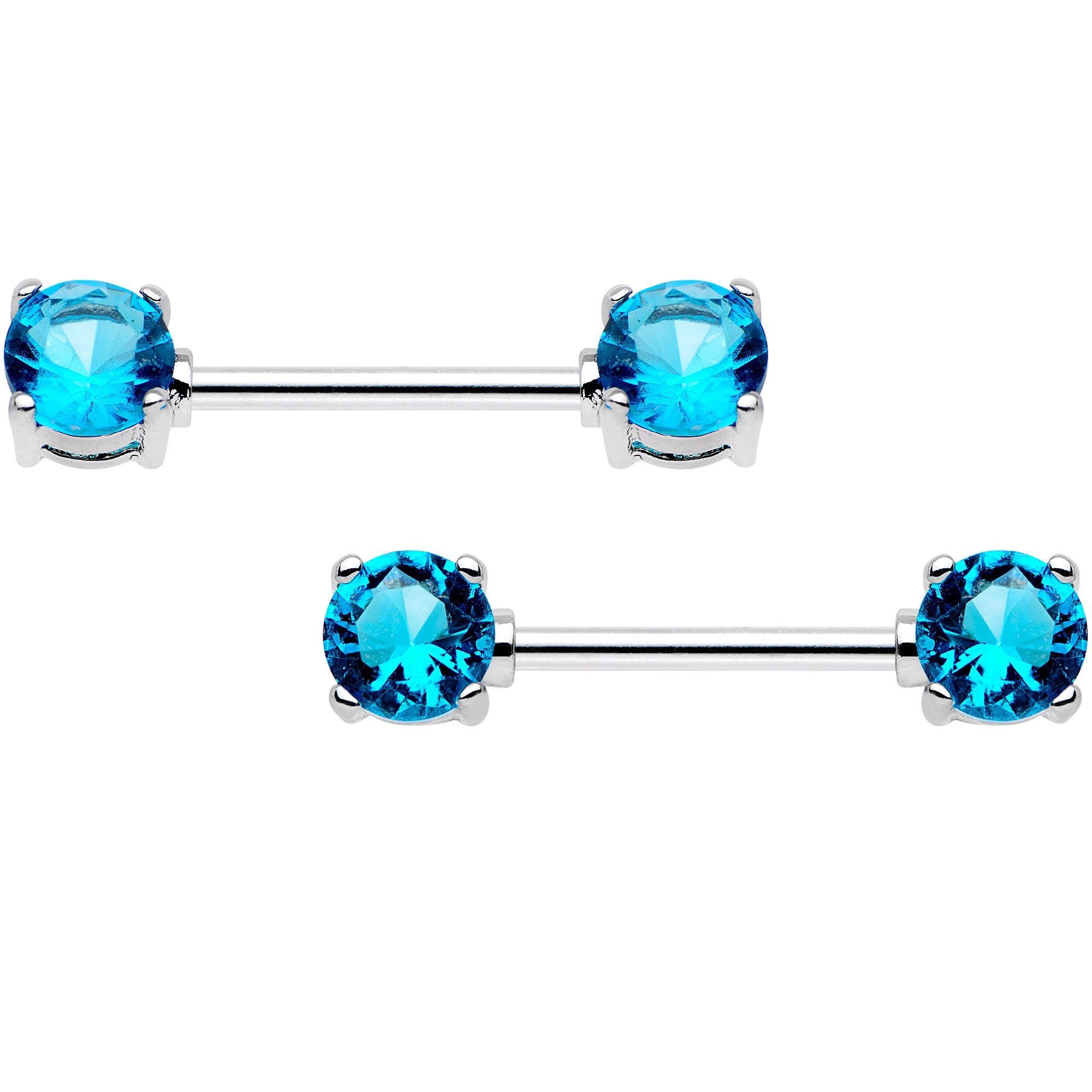 9/16 Blue Gem Front Facing Barbell Nipple Ring Set
